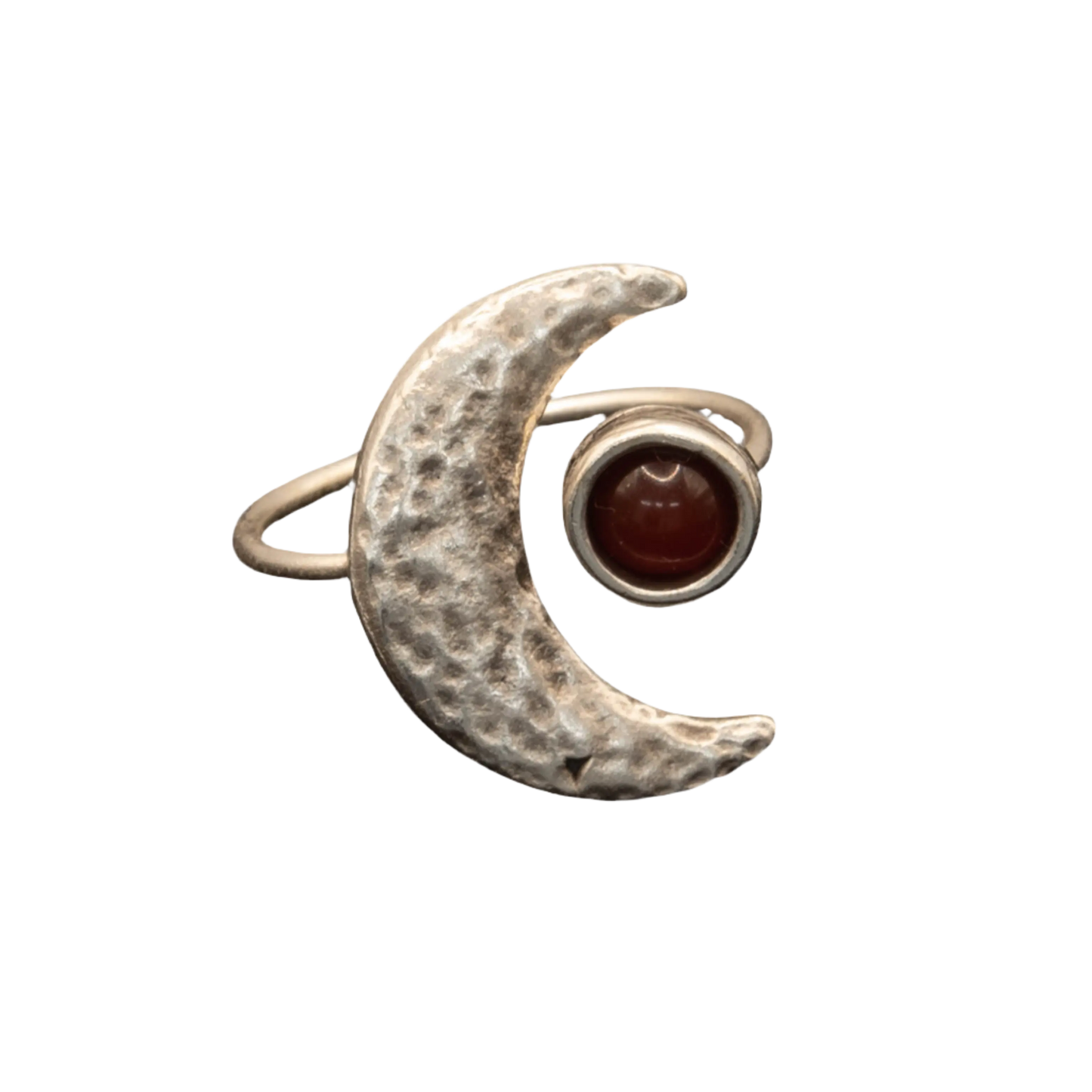 Silver Plated Moon and Red Stone Ring Hey Bou