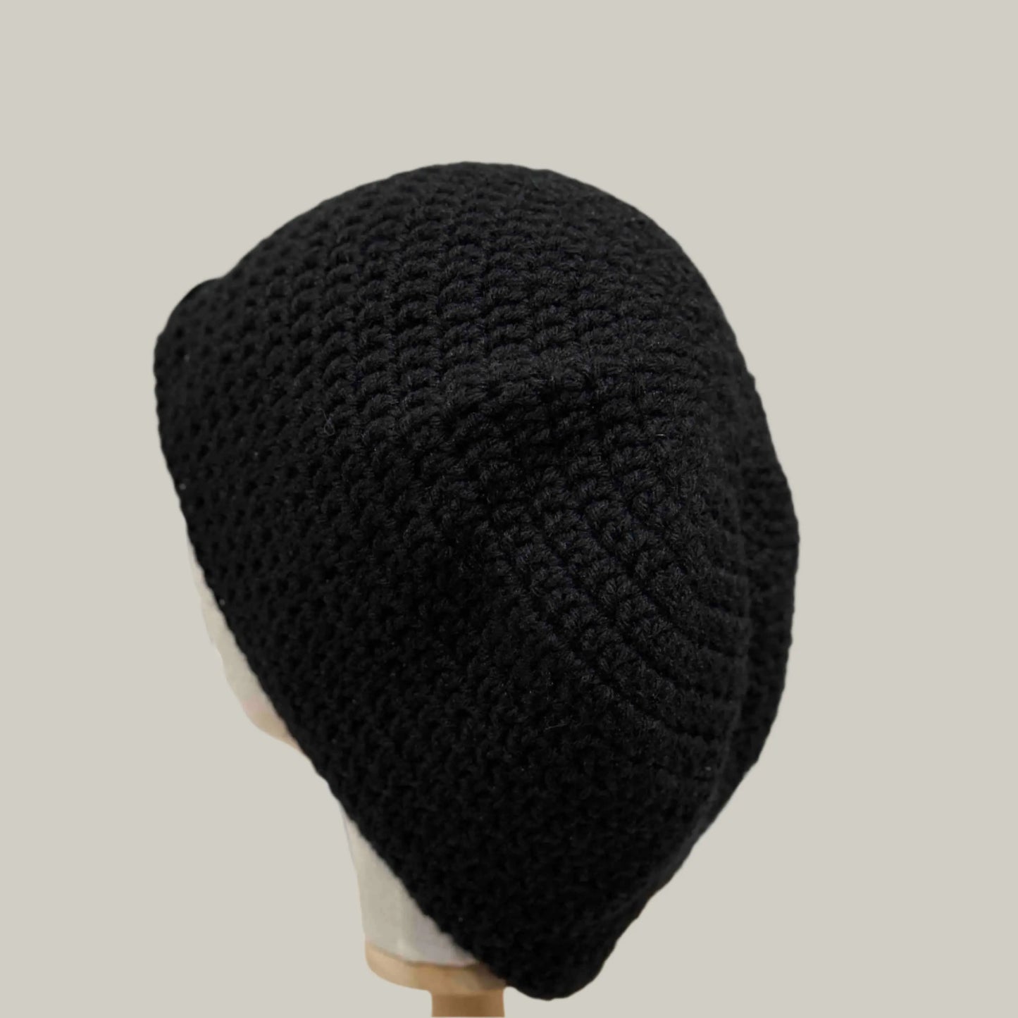 Black Double Crochet 2XL Adult Beanie 67-86cm H 26cm HeyBou - Made by Lisa