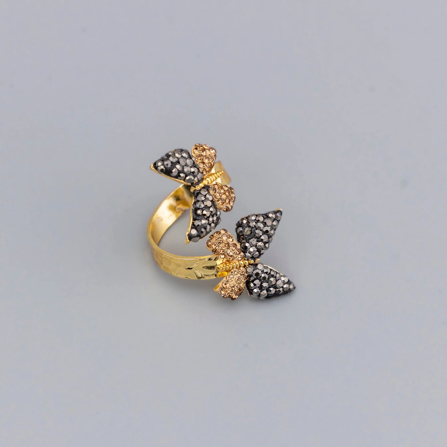 Black & Gold Zirconia Butterfly Ring Hey Bou
