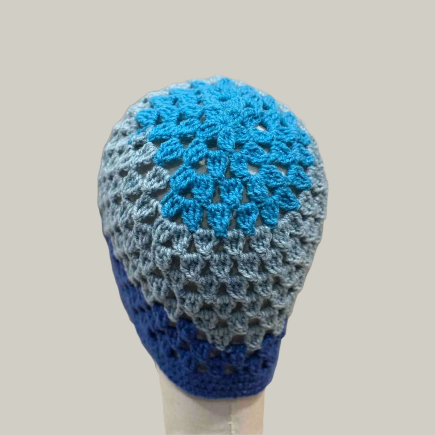 Blue Grey Purple Treble Cluster Adult Beanie 54-64cm H 22cm HeyBou - Made by Lisa