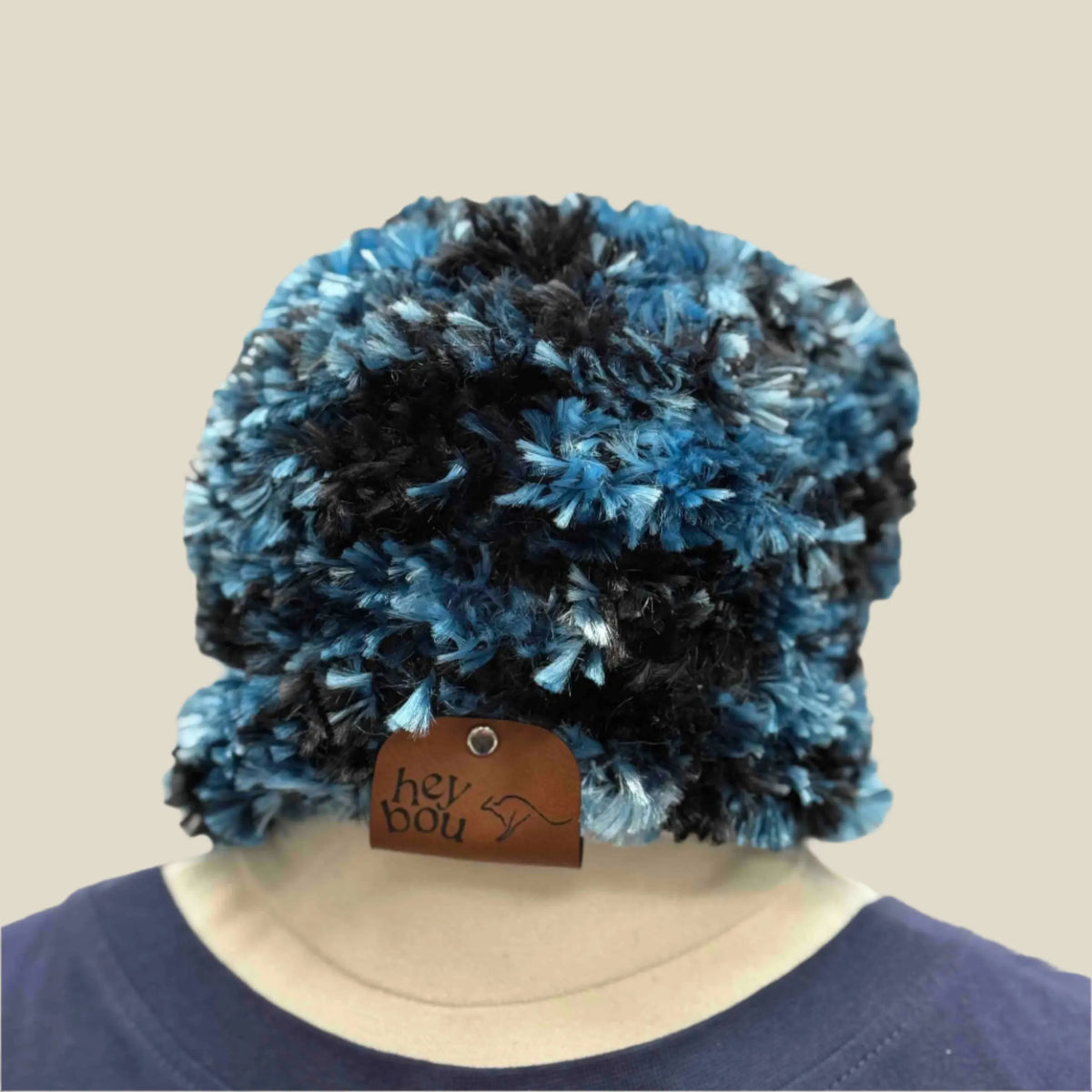 Blue Fluffy Knitted Child Beanie 44-52cm H 19cm HeyBou - Made by Lisa