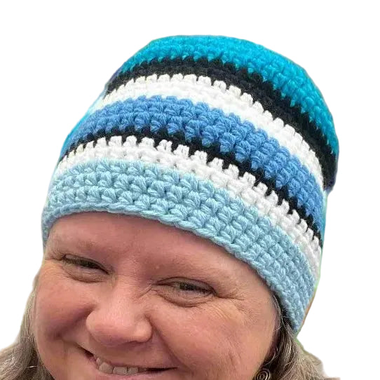 Bulky Stripy Blues White Adult Beanie | Hey Bou