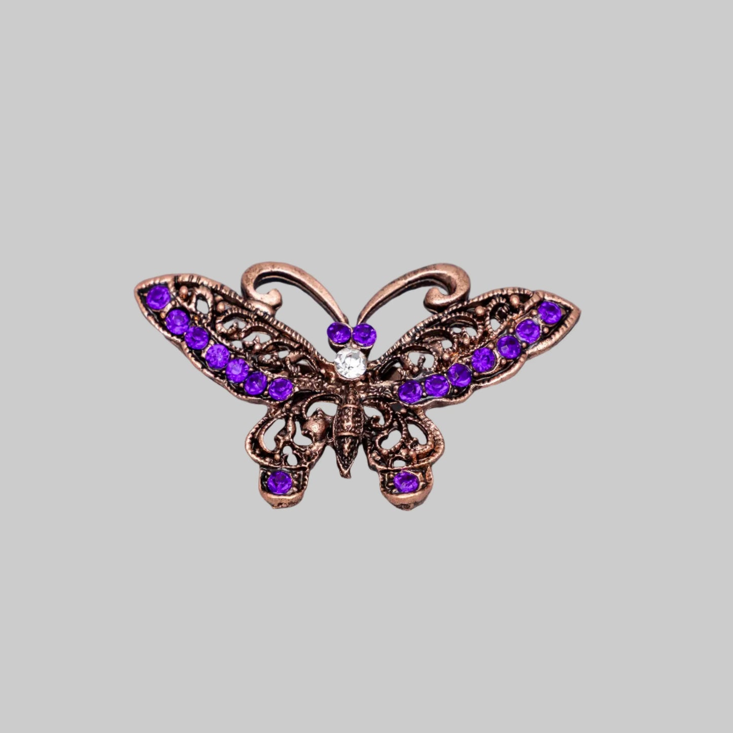 Gold Plated Purple Gem Butterfly Brooch