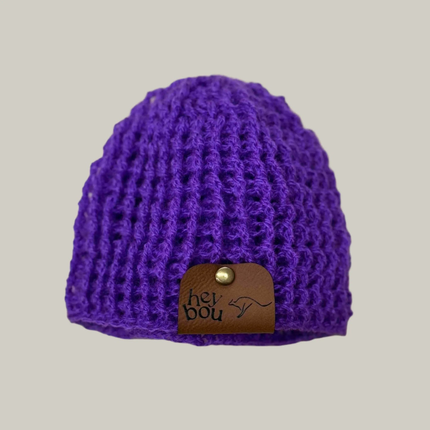 Bright Purple Treble Crochet Ribbed Baby Beanie 33-48cm H 14cm HeyBou - Made by Lisa