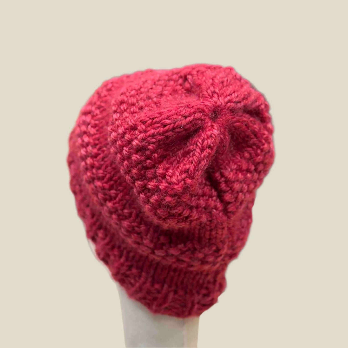 Bulky Red 2 Patterned 5cm Rib Knit Child/Adult Slouchy Beanie 42-60cm H 25cm HeyBou - Made by Lisa