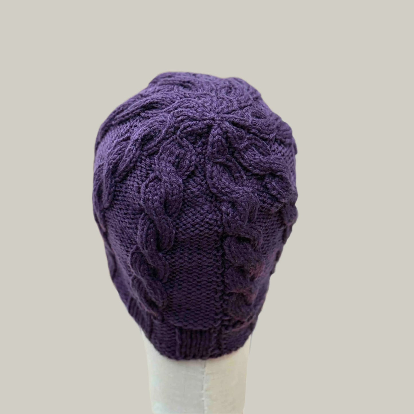 Deep Purple Knitted Cable 4cm Rib Child/Adult Beanie 39-56cm H 23cm HeyBou - Made by Lisa