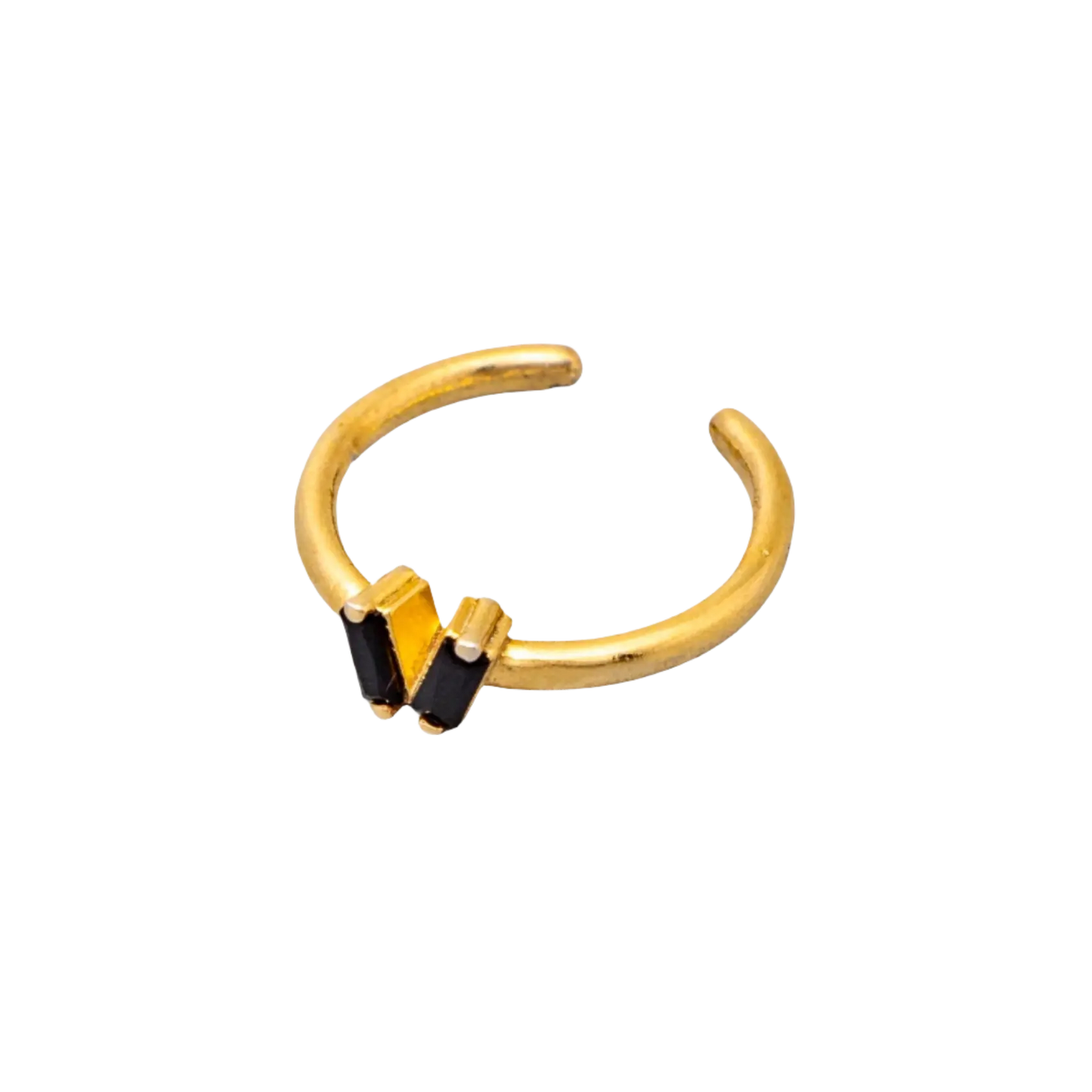 Gold Plated Natural Stone Onyx V Ring Hey Bou