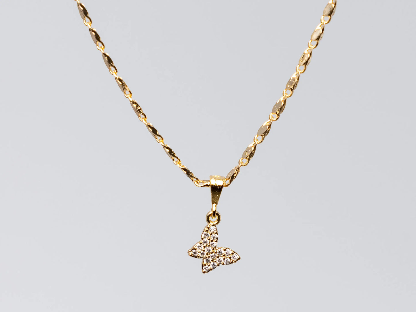 Gold Plated Zircon Crystal Butterfly Necklace Hey Bou