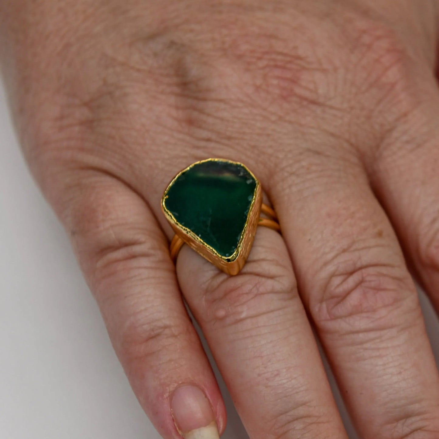 Natural Agate Stone Teardrop Gold Plated Rings Hey Bou