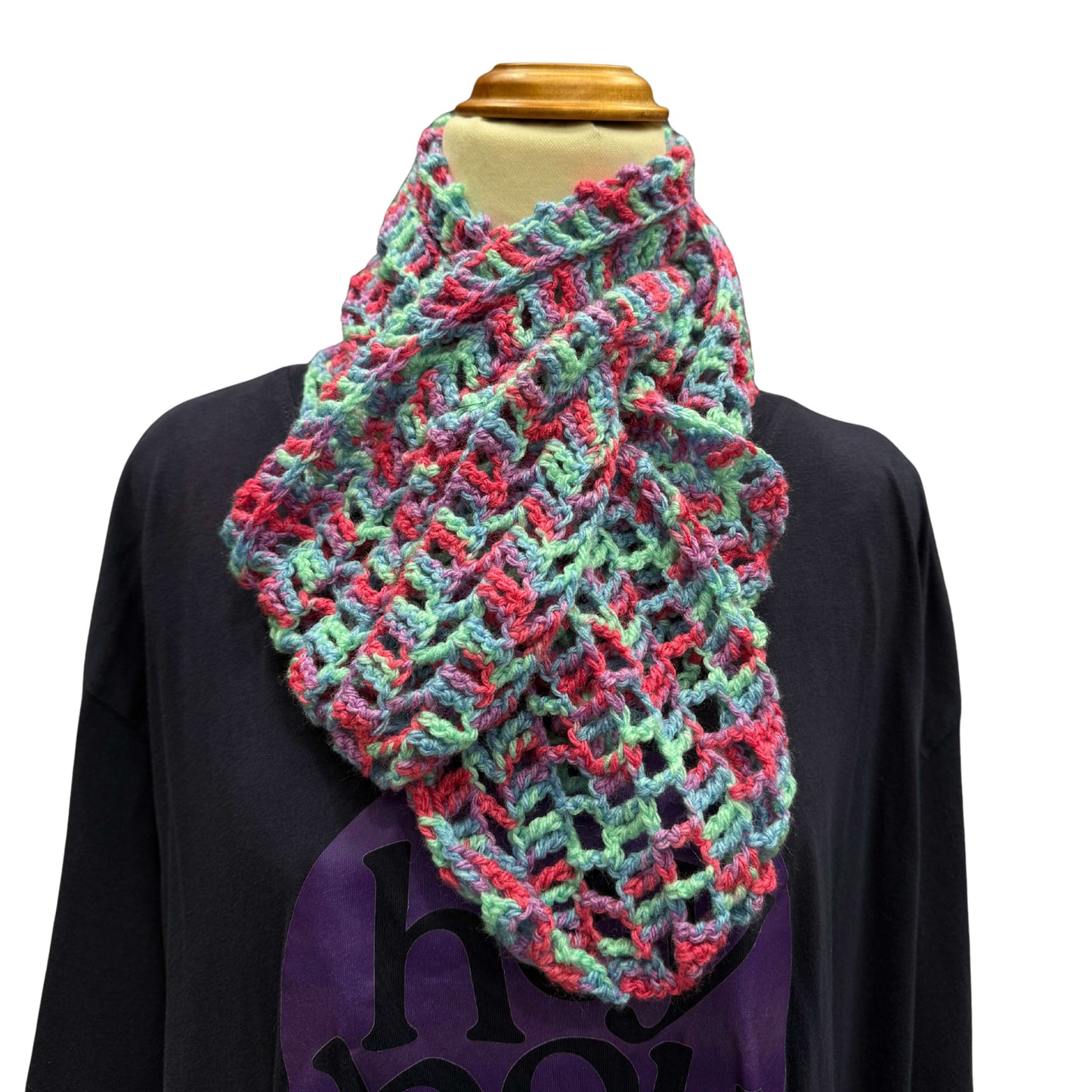 Green Blue Purple Pink Treble Crochet Scarf 150cm x 20cm HeyBou