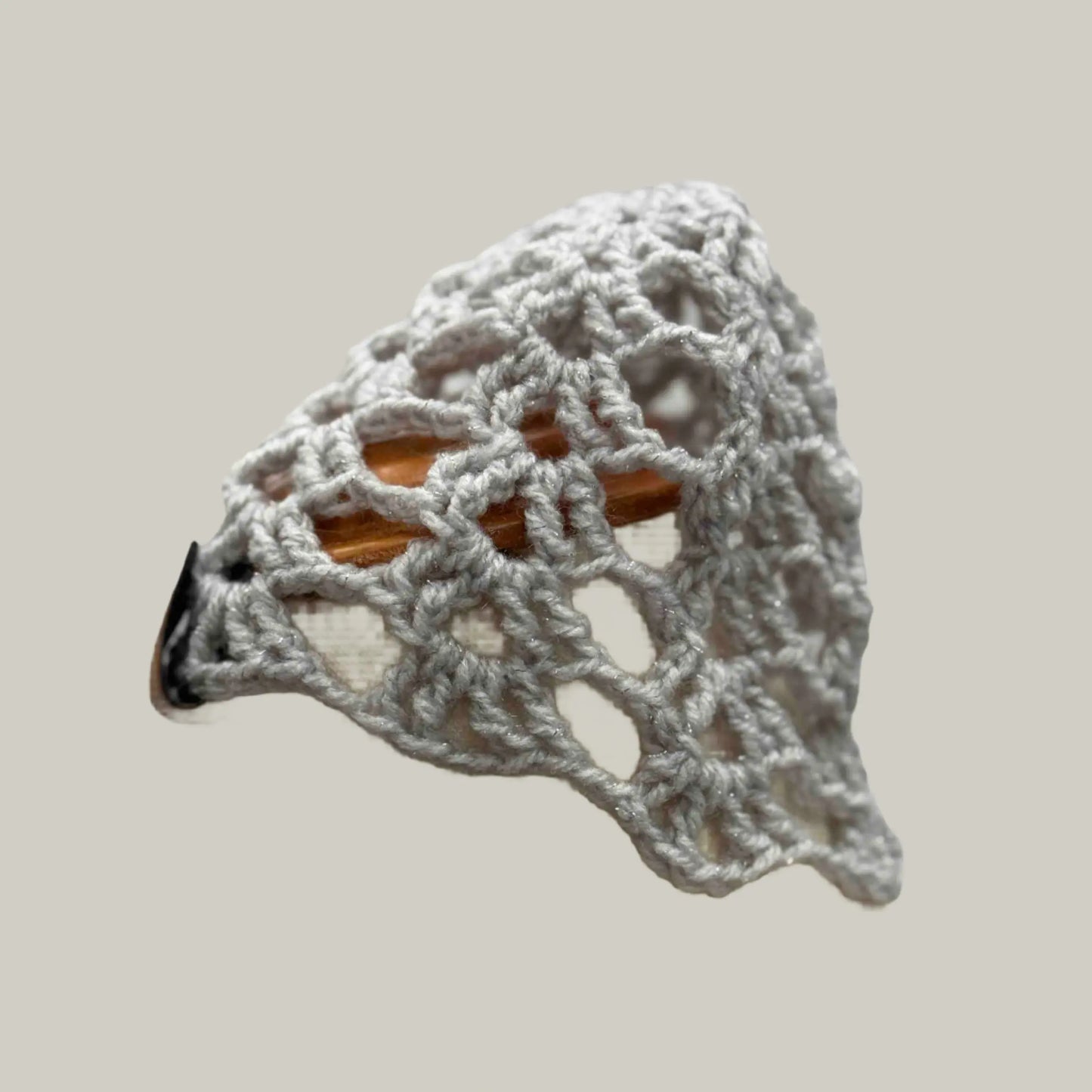 Light Grey Open Lace Treble Crochet Sparkle Baby Beanie 32-47cm H 14cm HeyBou - Made by Lisa