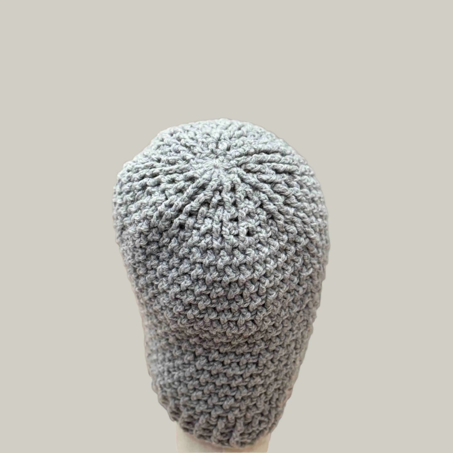 Light Grey Treble Crochet 3cm Rib Moss Rib 2XL Adult Beanie 61-80cm H 26cm HeyBou - Made by Lisa