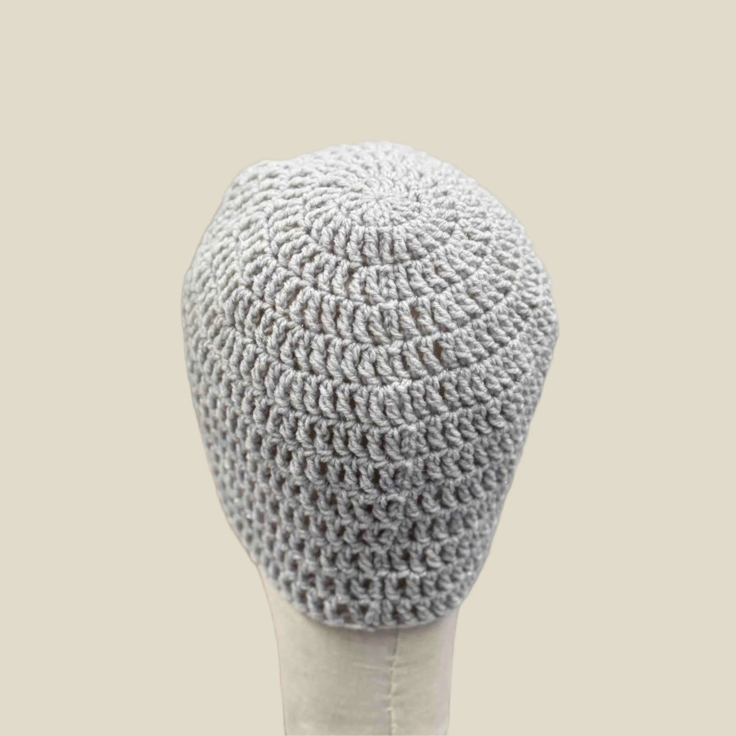 Light Grey Treble Crochet Sparkle Adult Beanie 54-66cm H 21cm HeyBou - Made by Lisa