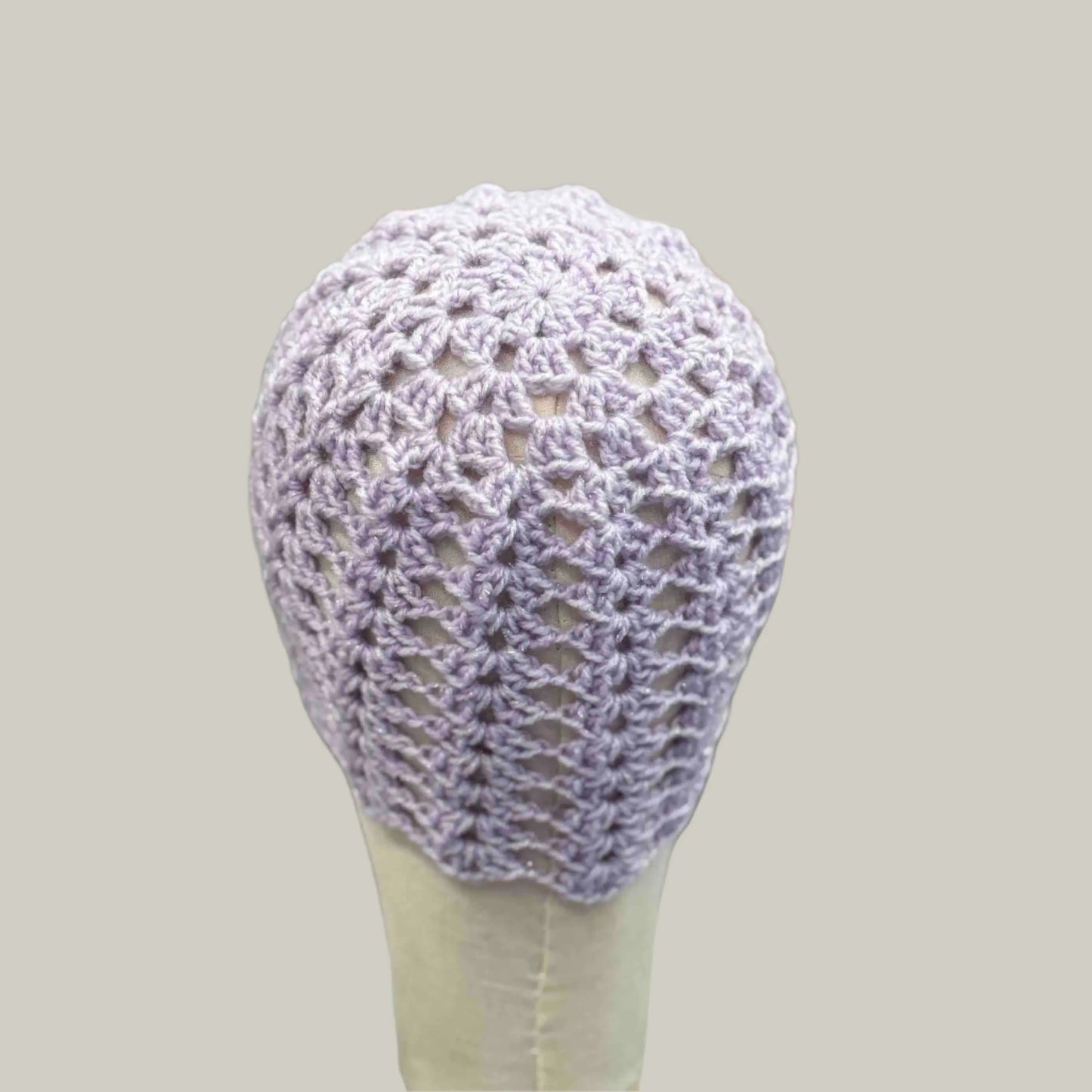 Light Maeve Open Lace Double Crochet Sparkle Child/Adult Beanie 45-57cm H 19cm HeyBou - Made by Lisa