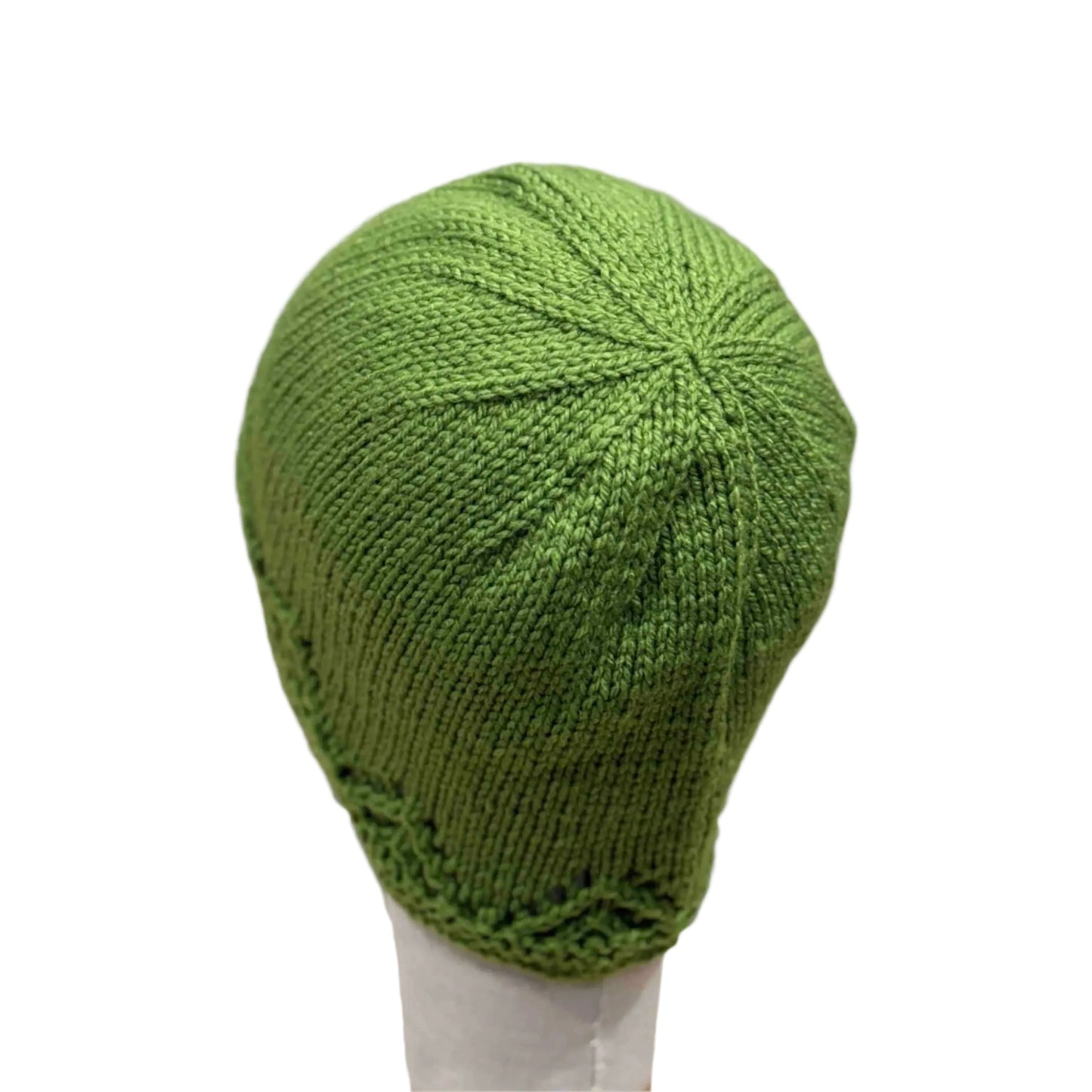 Lime Green Knitted Lace Edge Adult Beanie 50-58cm H 20cm HeyBou - Made by Lisa