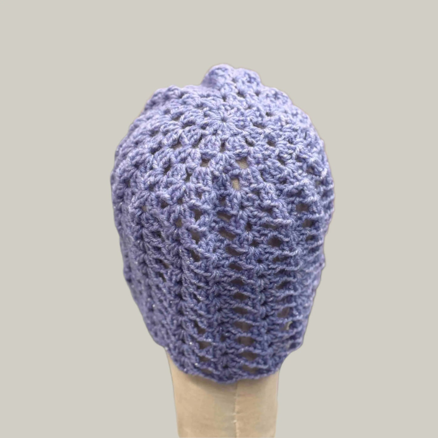 Maeve Open Lace Double Crochet Sparkle XL Adult Beanie 56-75cm H 21cm HeyBou - Made by Lisa