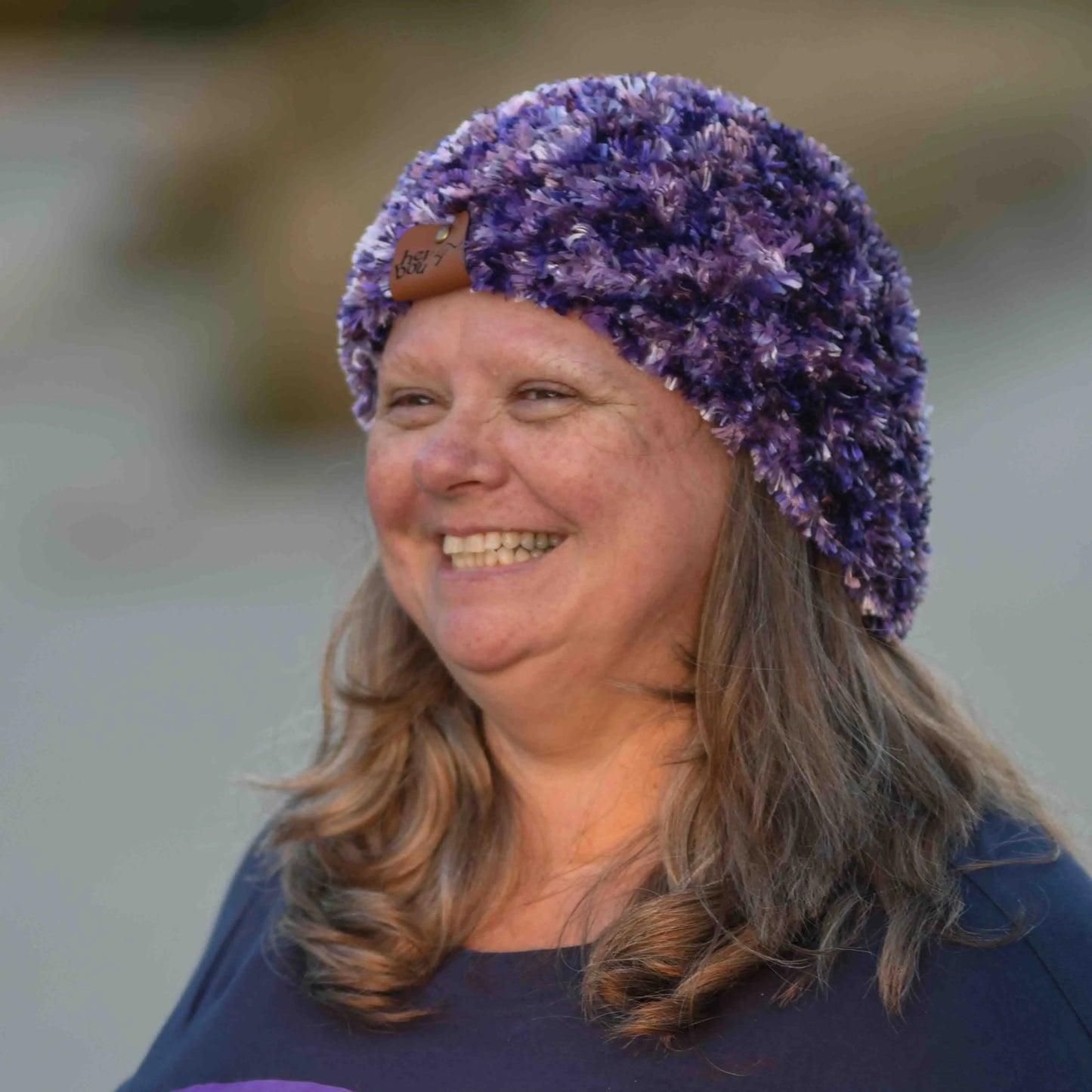 Purple Fluffy Knitted XL Adult Beanie 59-75cm H 19cm HeyBou - Made by Lisa