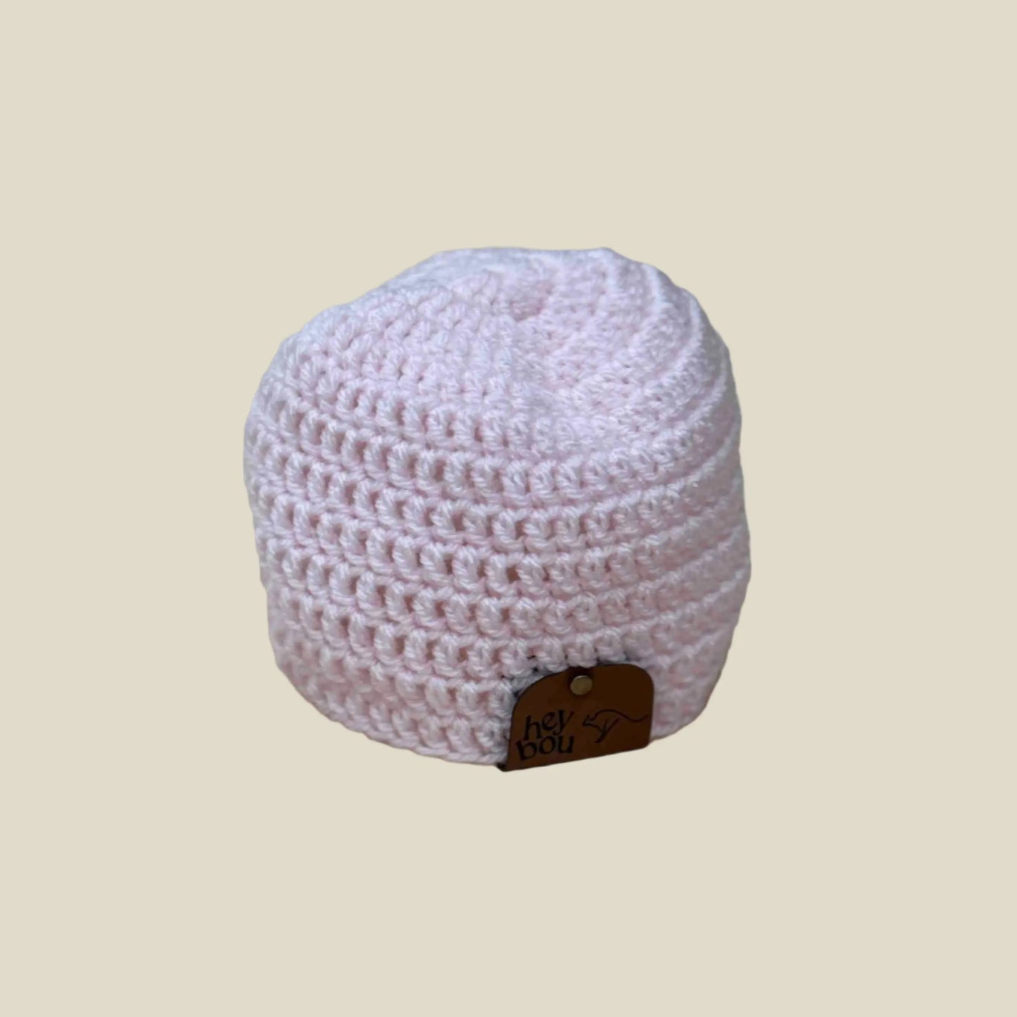 Pale Pink Double Crochet Child Beanie 41-55cm H 14cm HeyBou - Made by Lisa