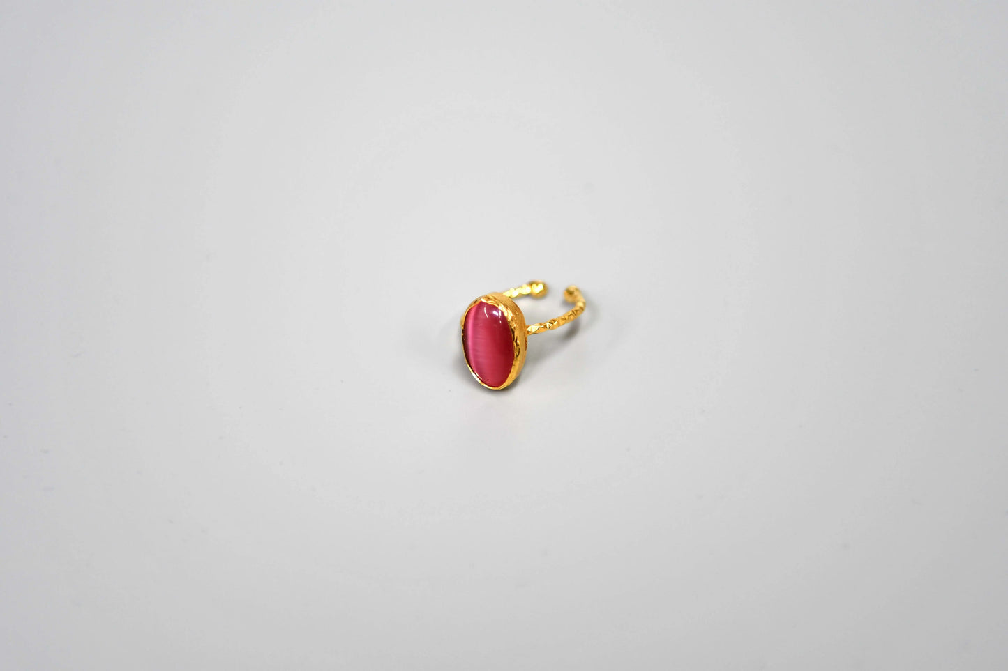 Gold Plated Pink Long Oval Cat Eye Ring Hey Bou