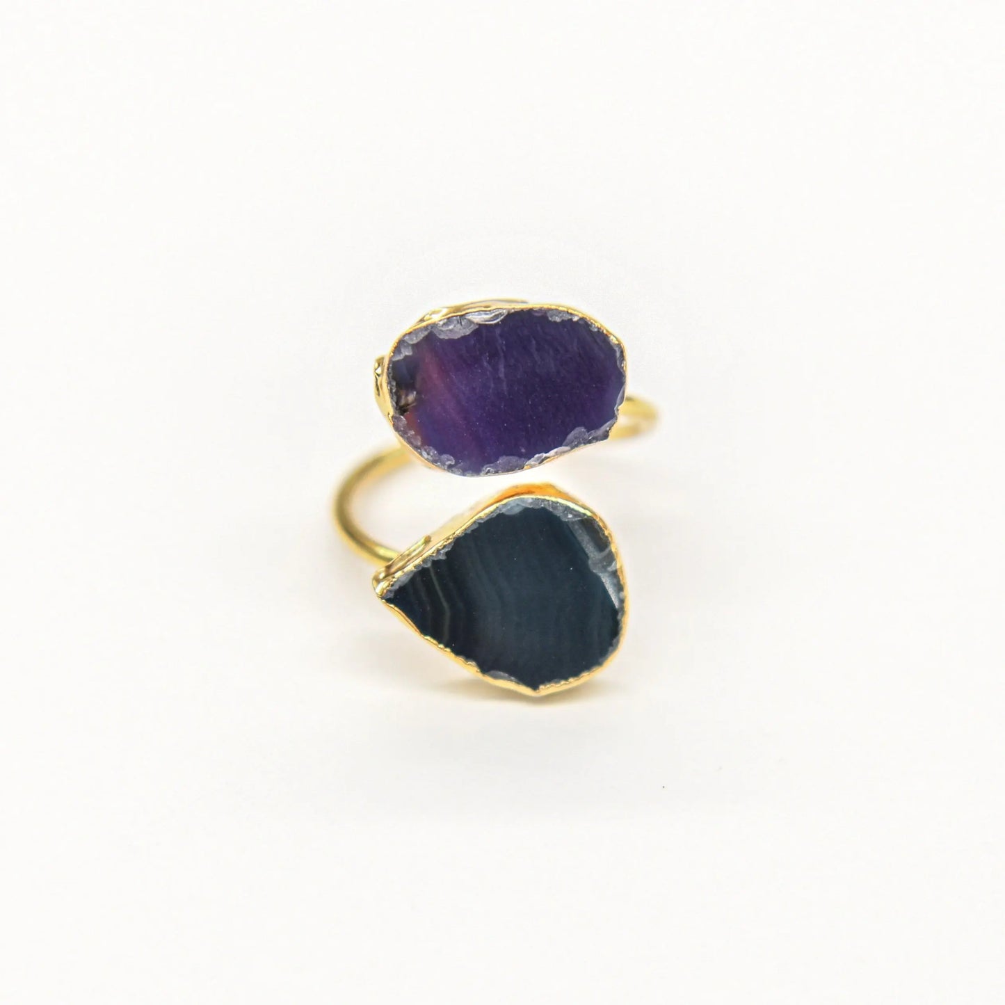 Gold Plated Purple and Green Agate Ring Hey Bou