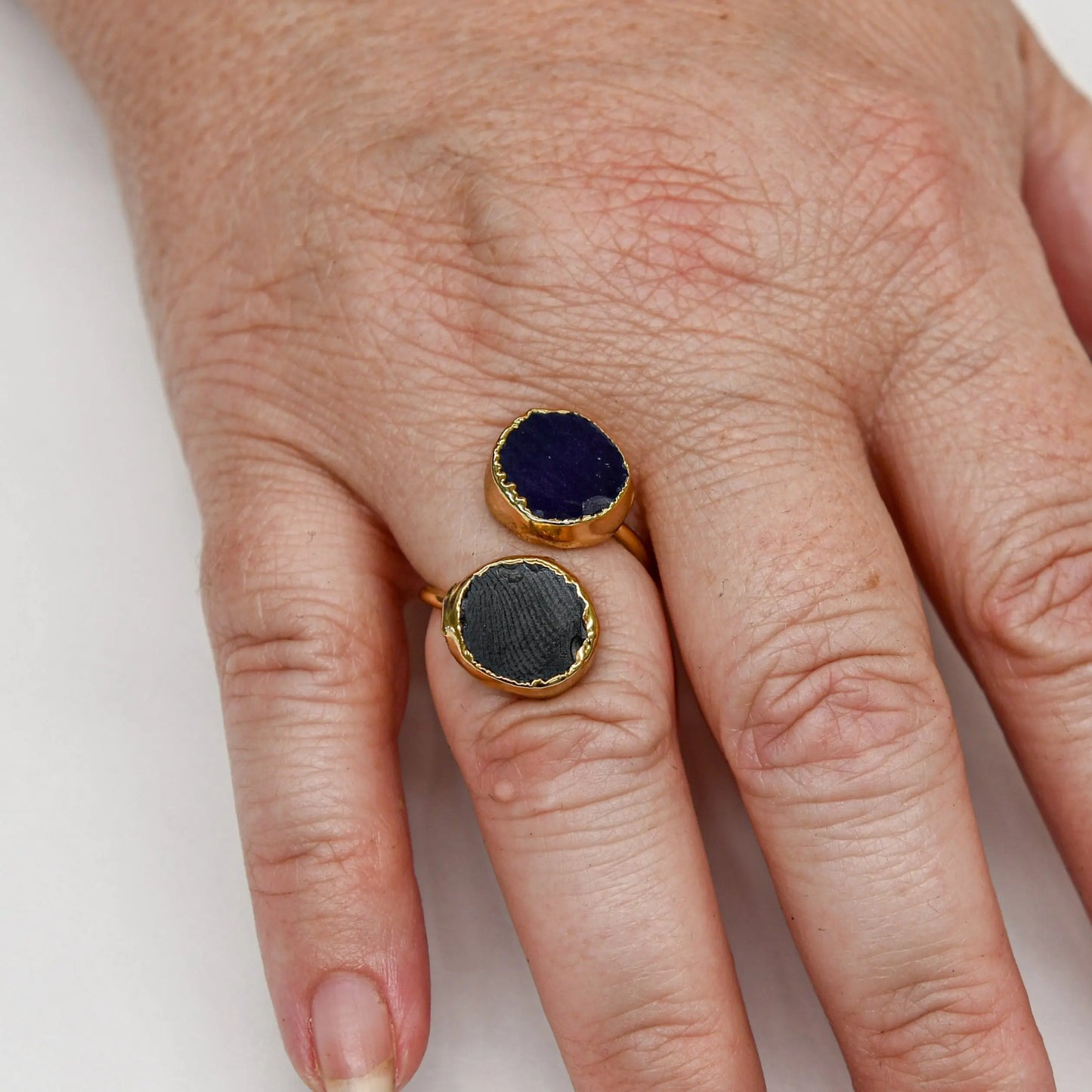 Gold Plated Purple and Green Circle Agate Ring Hey Bou
