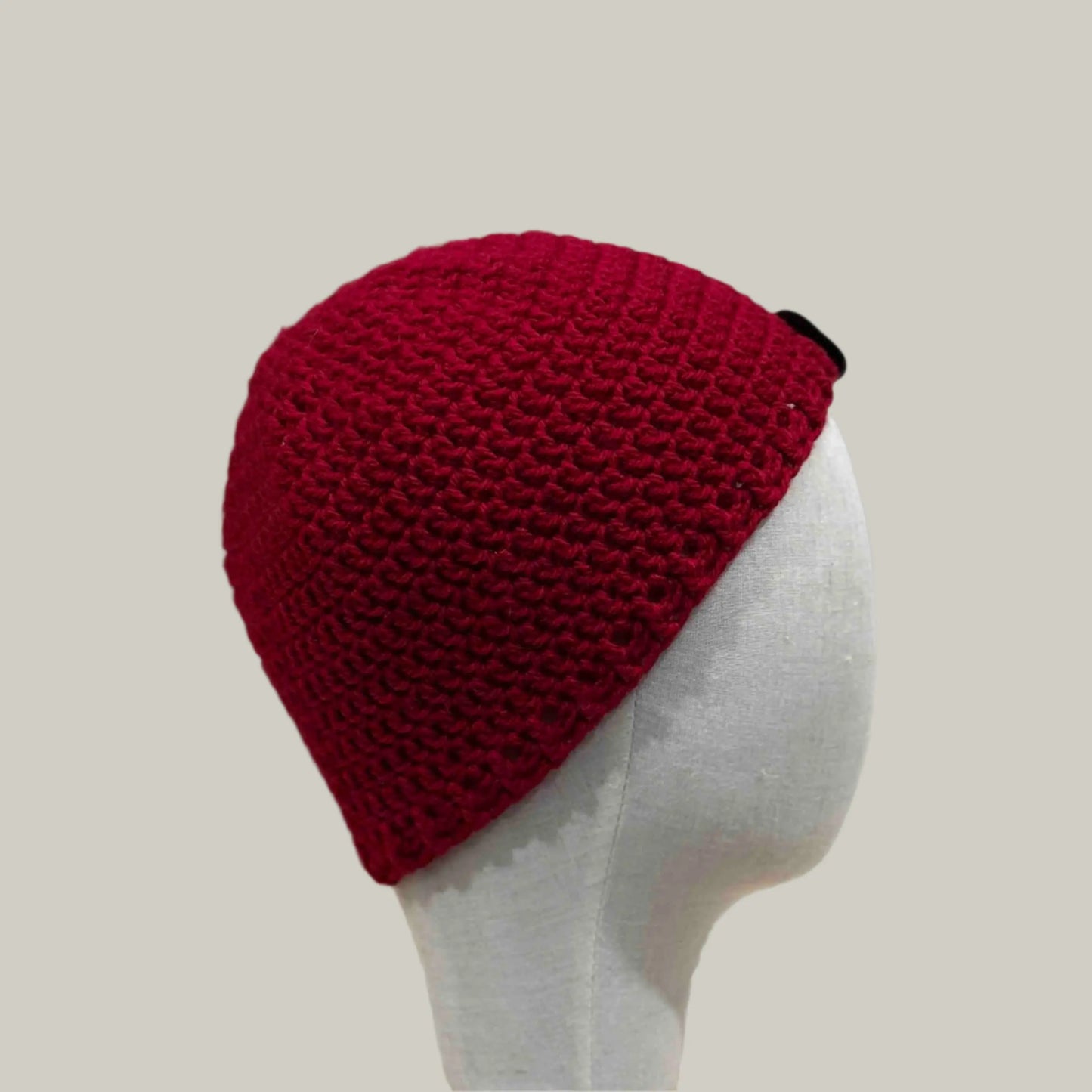 Red Double Crochet 2cm Rib Short Adult Beanie 49-62cm H 18cm HeyBou - Made by Lisa