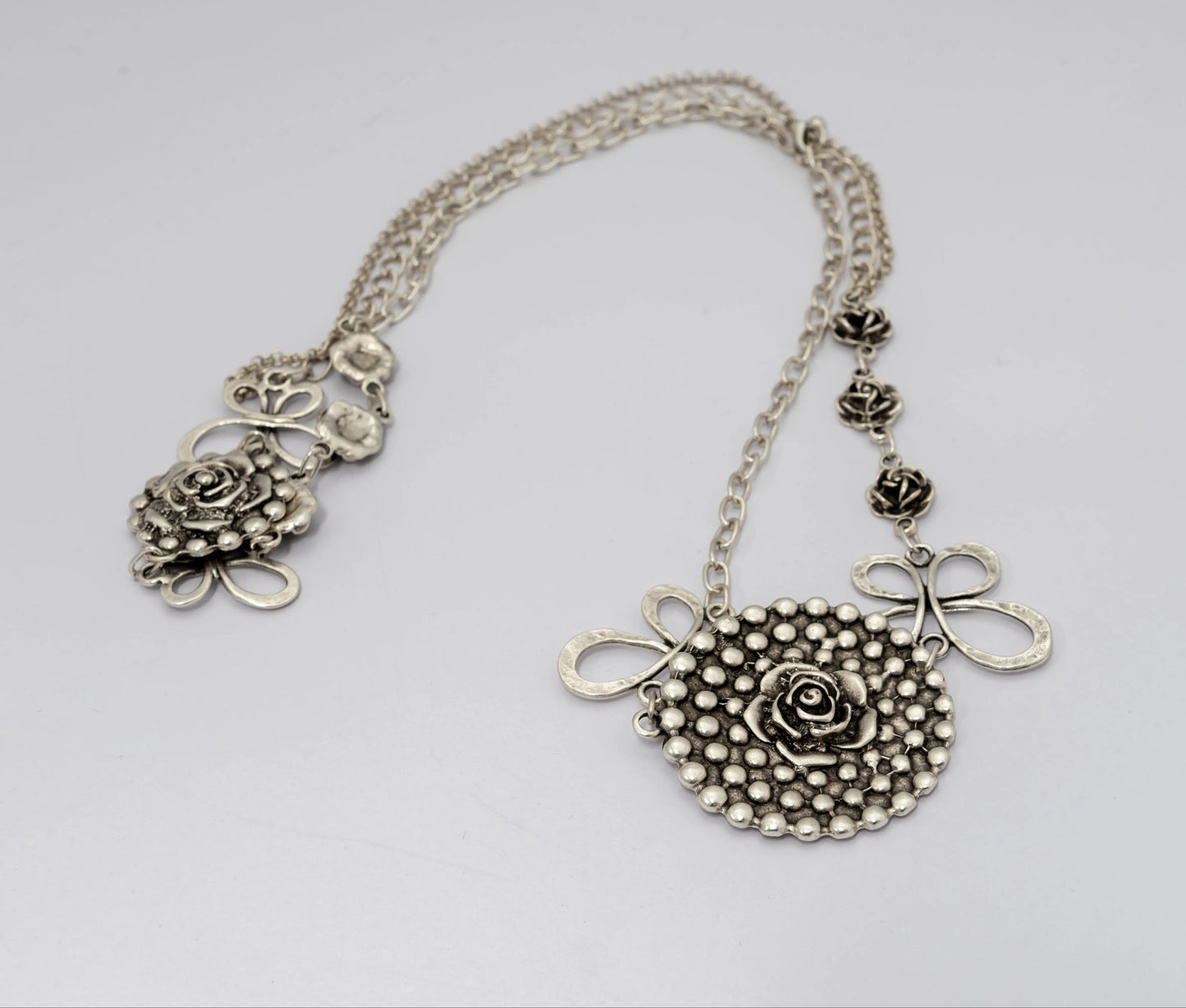 Silver Plated Rose Butterfly Necklace Hey Bou