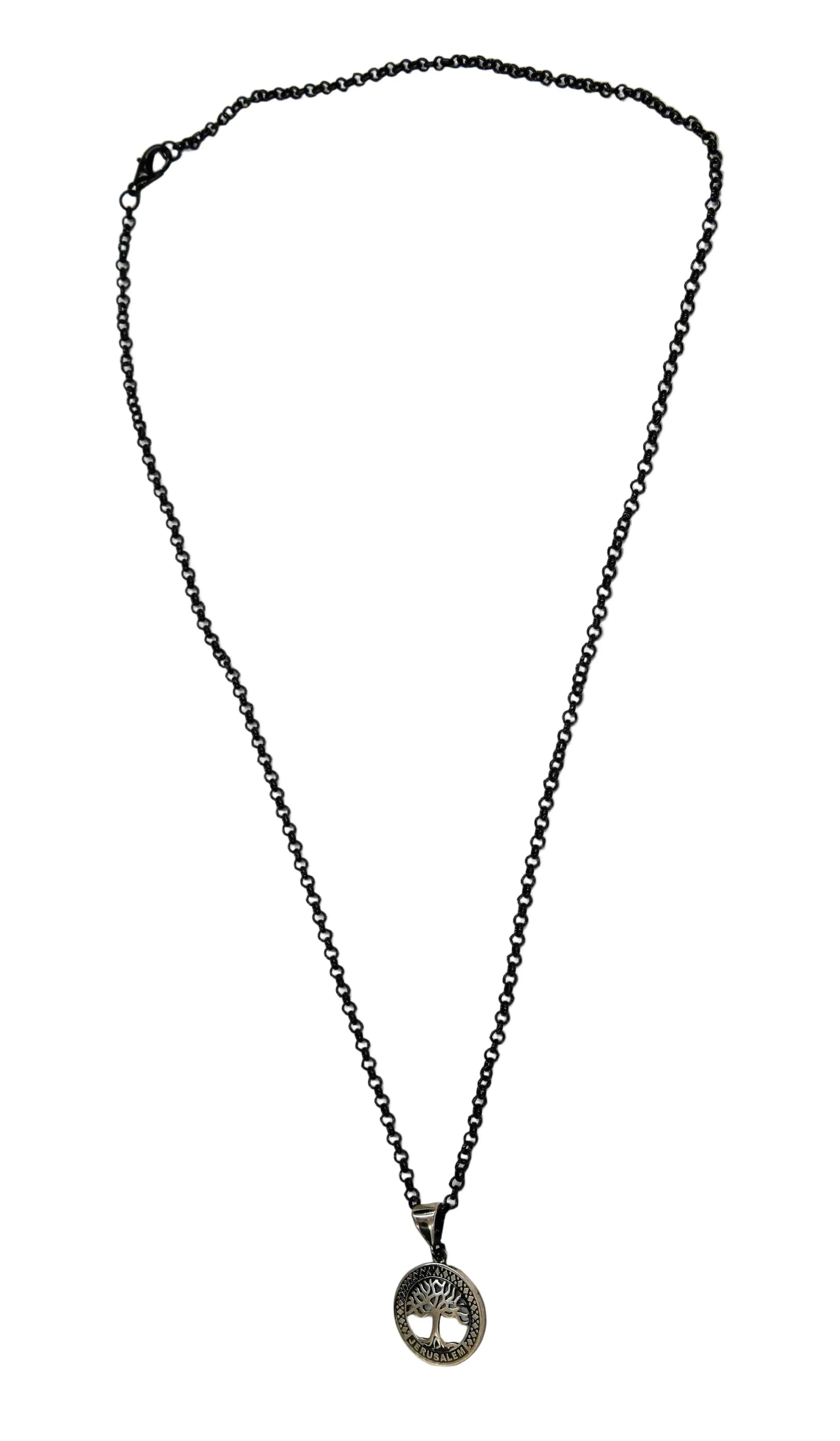 Small Jerusalem Tree of Life Sterling Silver Necklace Black Chain Hey Bou