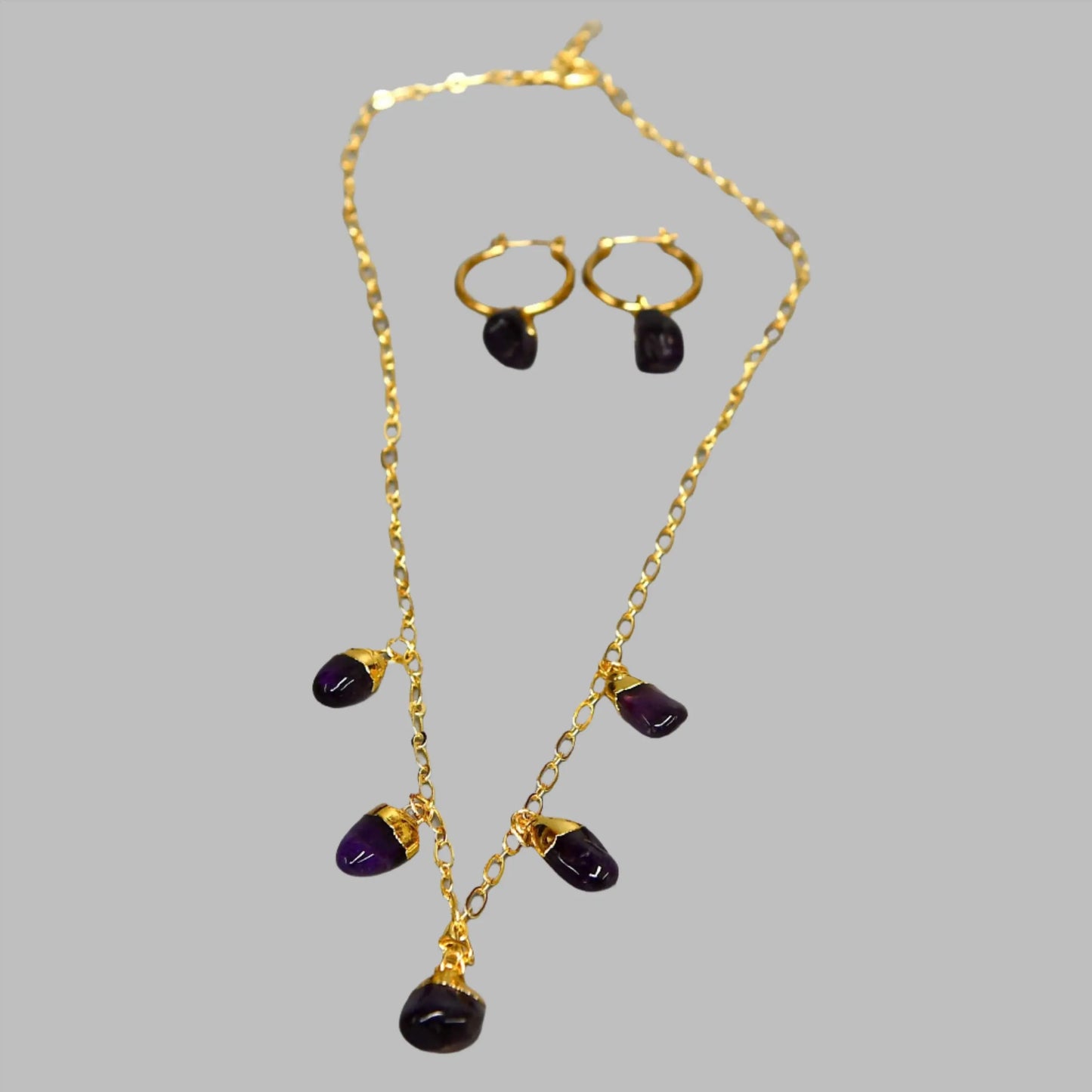 Gold Plated Amethyst Necklace and Earring Set Hey Bou