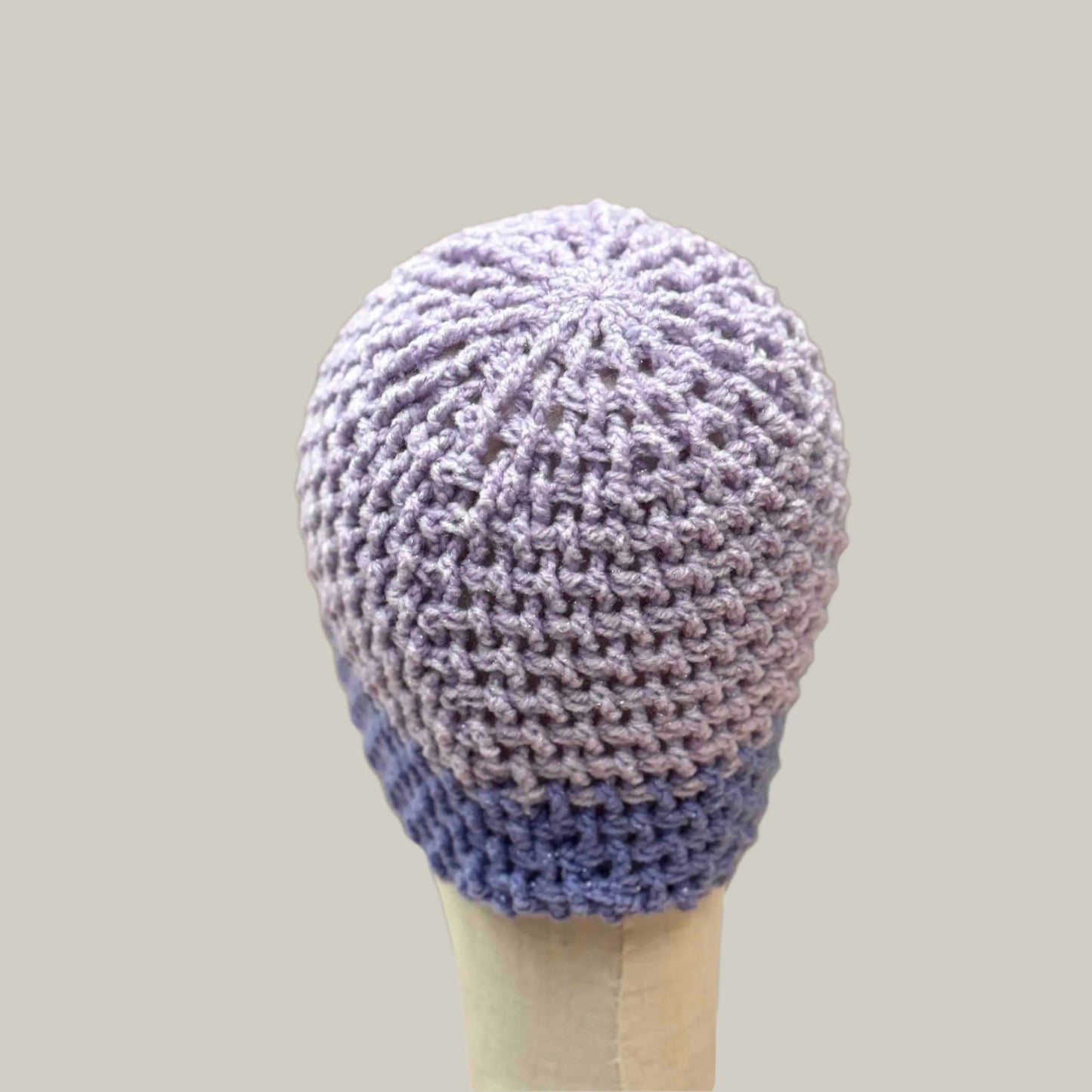 Sparkle Light Purple & Maeve Treble Crochet Moss Rib Child/Adult Beanie 49-62cm H 19cm HeyBou