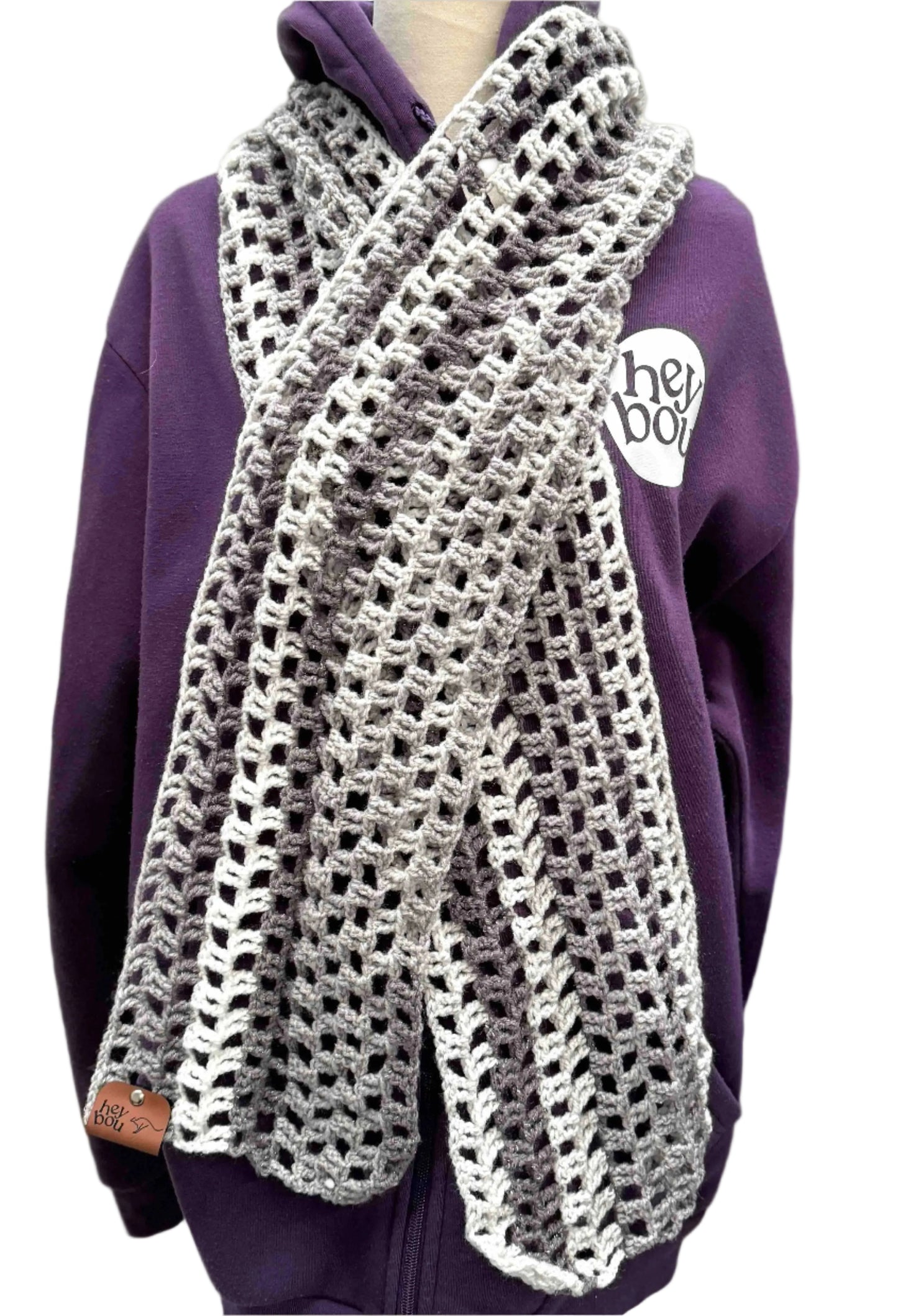 Sparkle Greys Treble Crochet Scarf 182cm x 18cm HeyBou - Made by Lisa