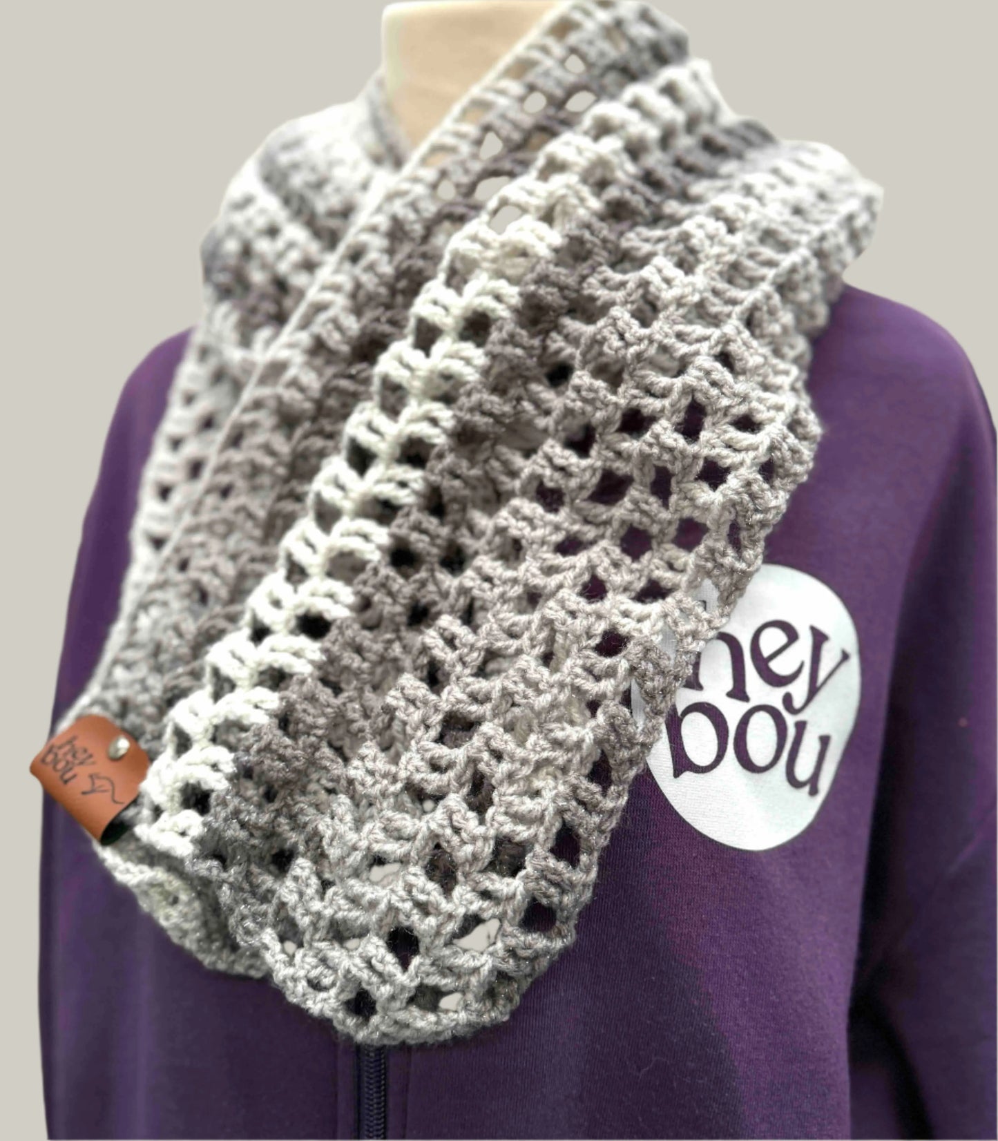 Sparkle Greys Treble Crochet Scarf 182cm x 18cm HeyBou - Made by Lisa