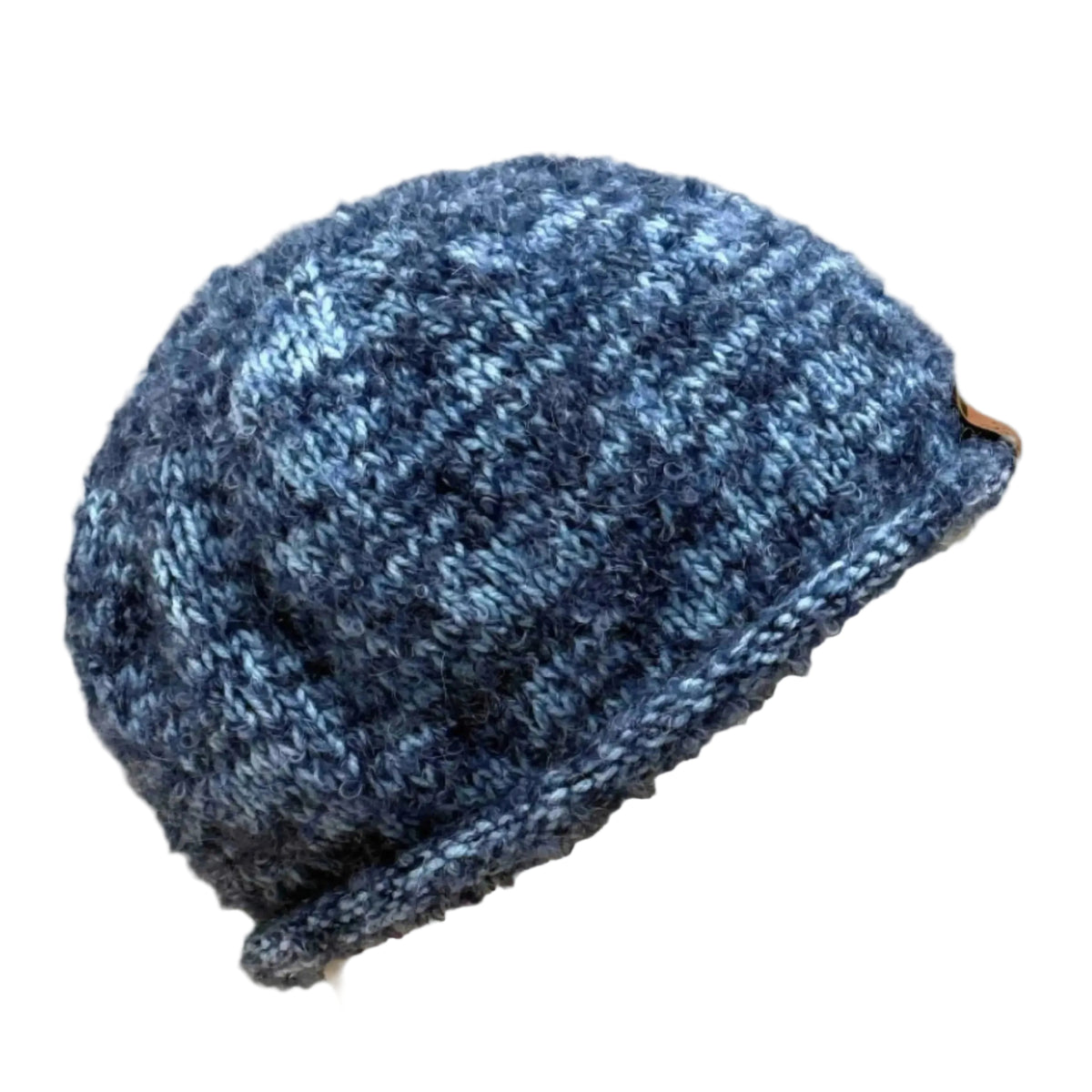 Two Tone Blue Rolled Knitted Adult Fluffy Beanie 50-65cm W 25cm H HeyBou - Made by Lisa