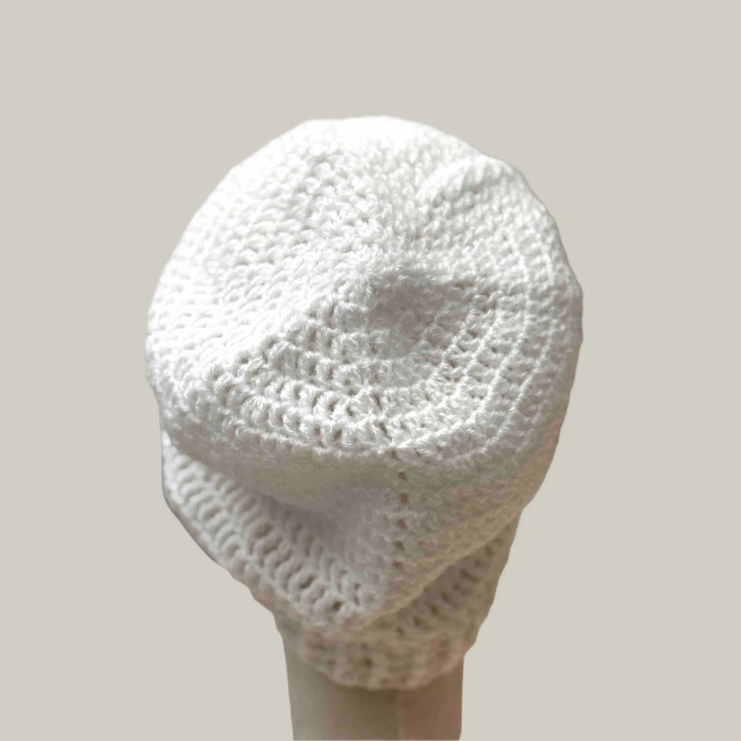 White Treble Crochet 2 Inch Rib Long Adult Beanie 55-67cm H 25cm HeyBou - Made by Lisa