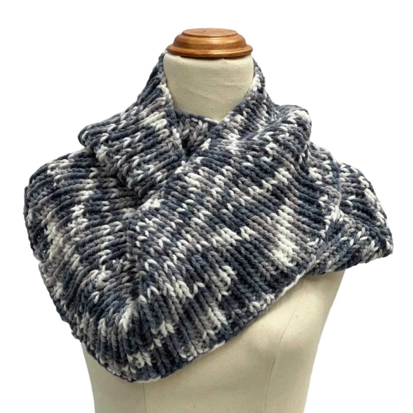 Multi-grey White Circular Knit Scarf 146cm x 17cm HeyBou