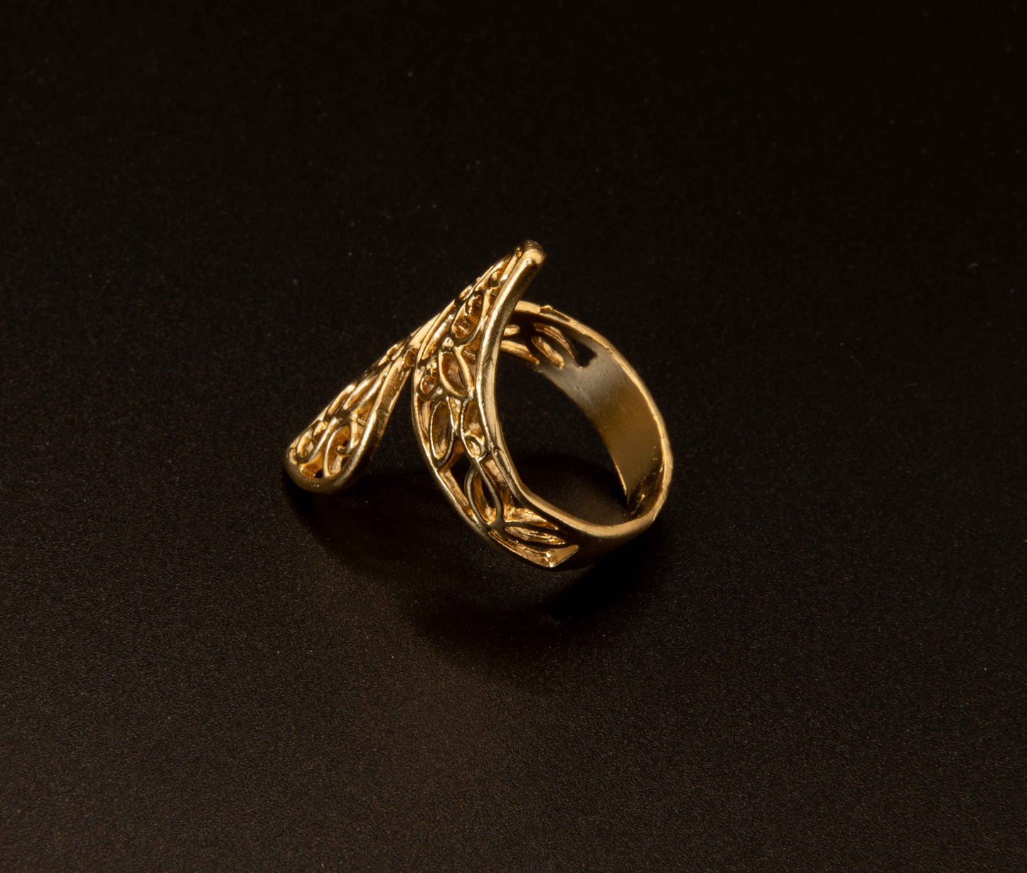Gold Plated Reverse Facing Leaf Ring Hey Bou
