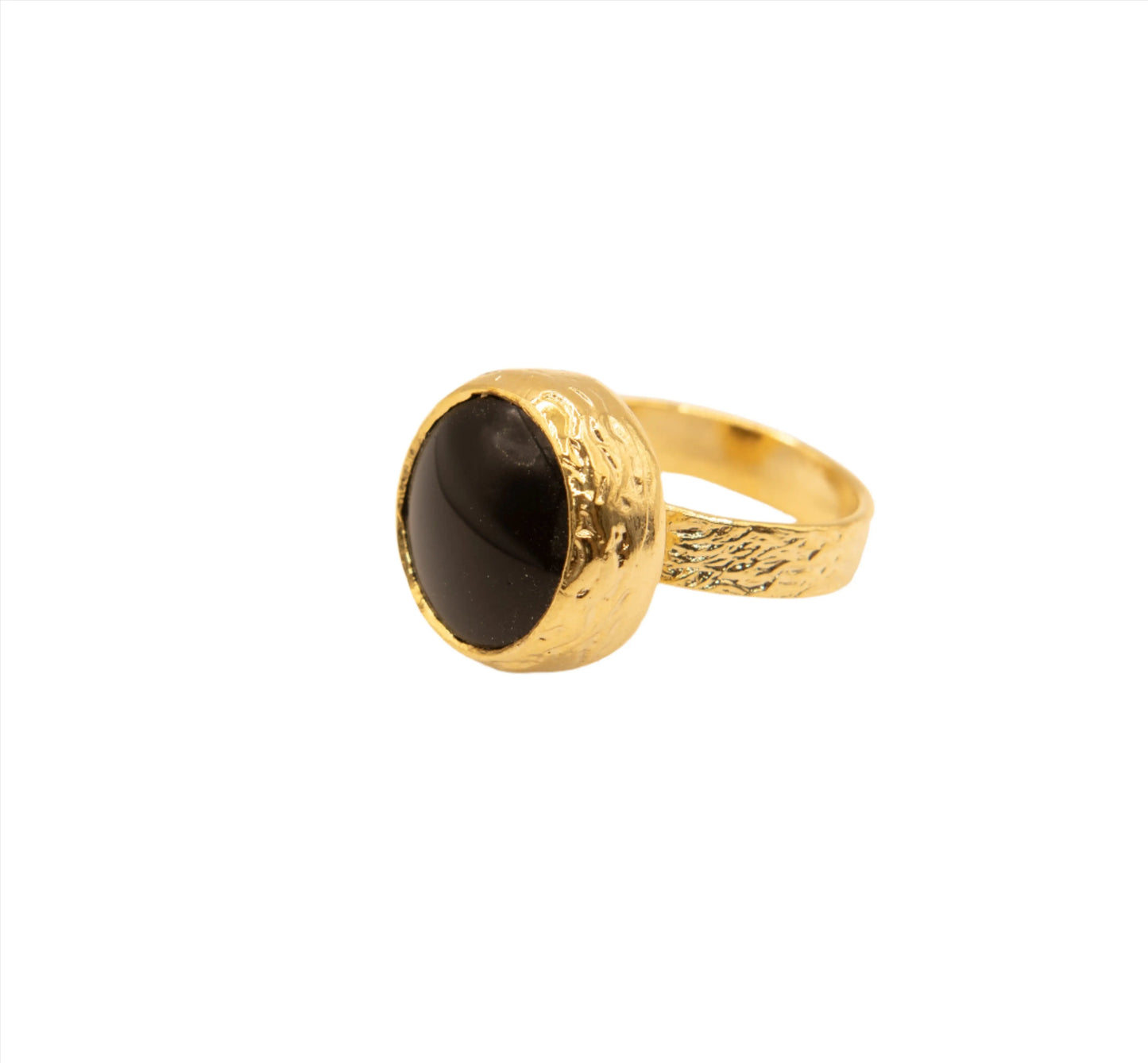 Gold Plated Black Round Stone Ring Hey Bou