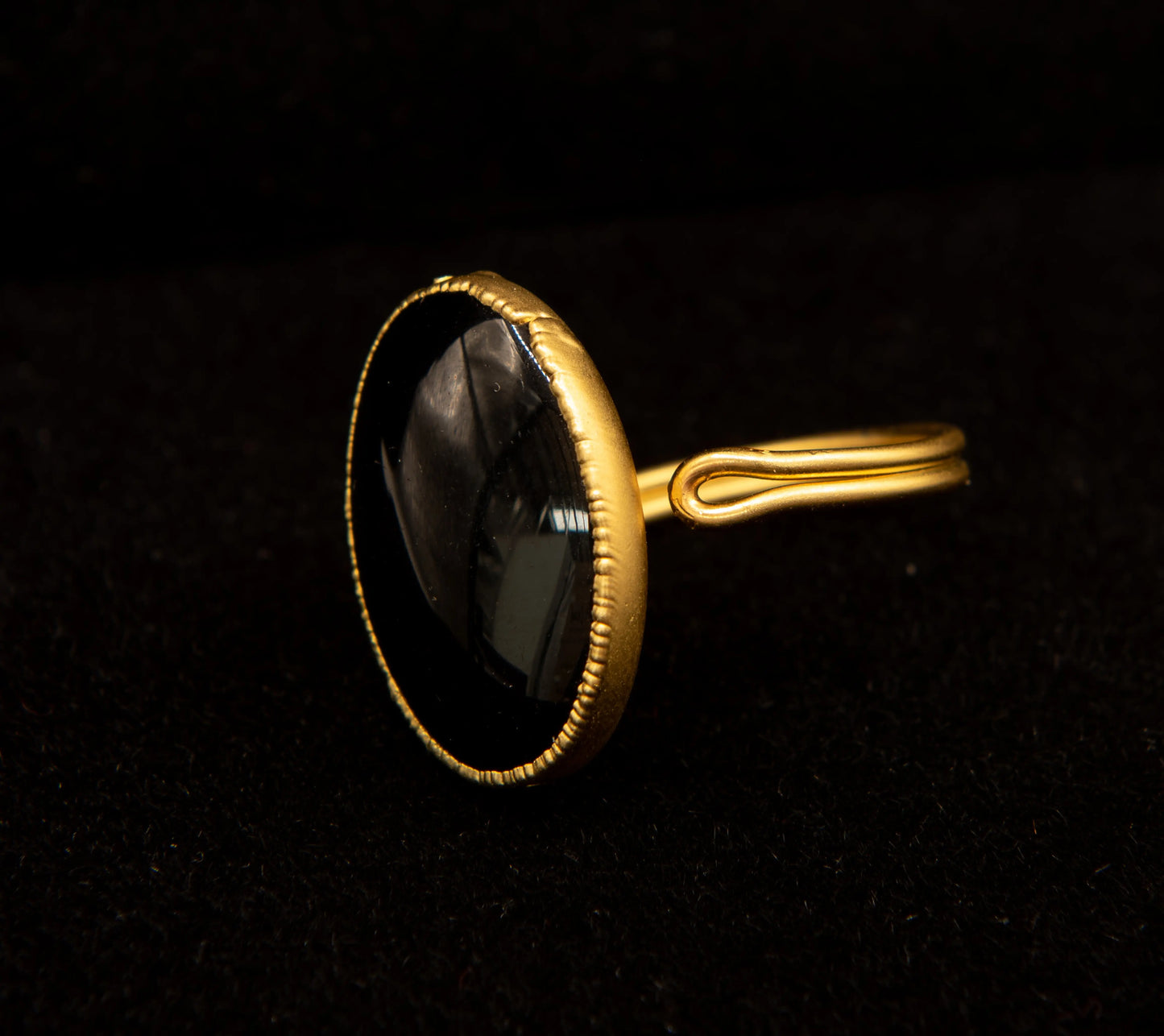 Gold Plated Black Oval Stone Ring Hey Bou