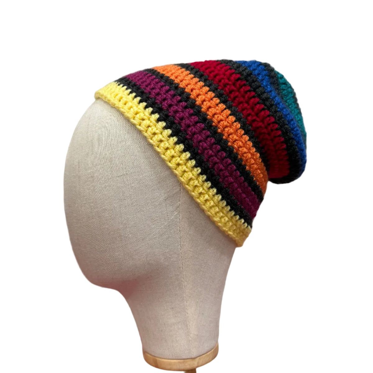 7 Colours Dark Grey Dividing Rows Striped Adult Beanie | Hey Bou