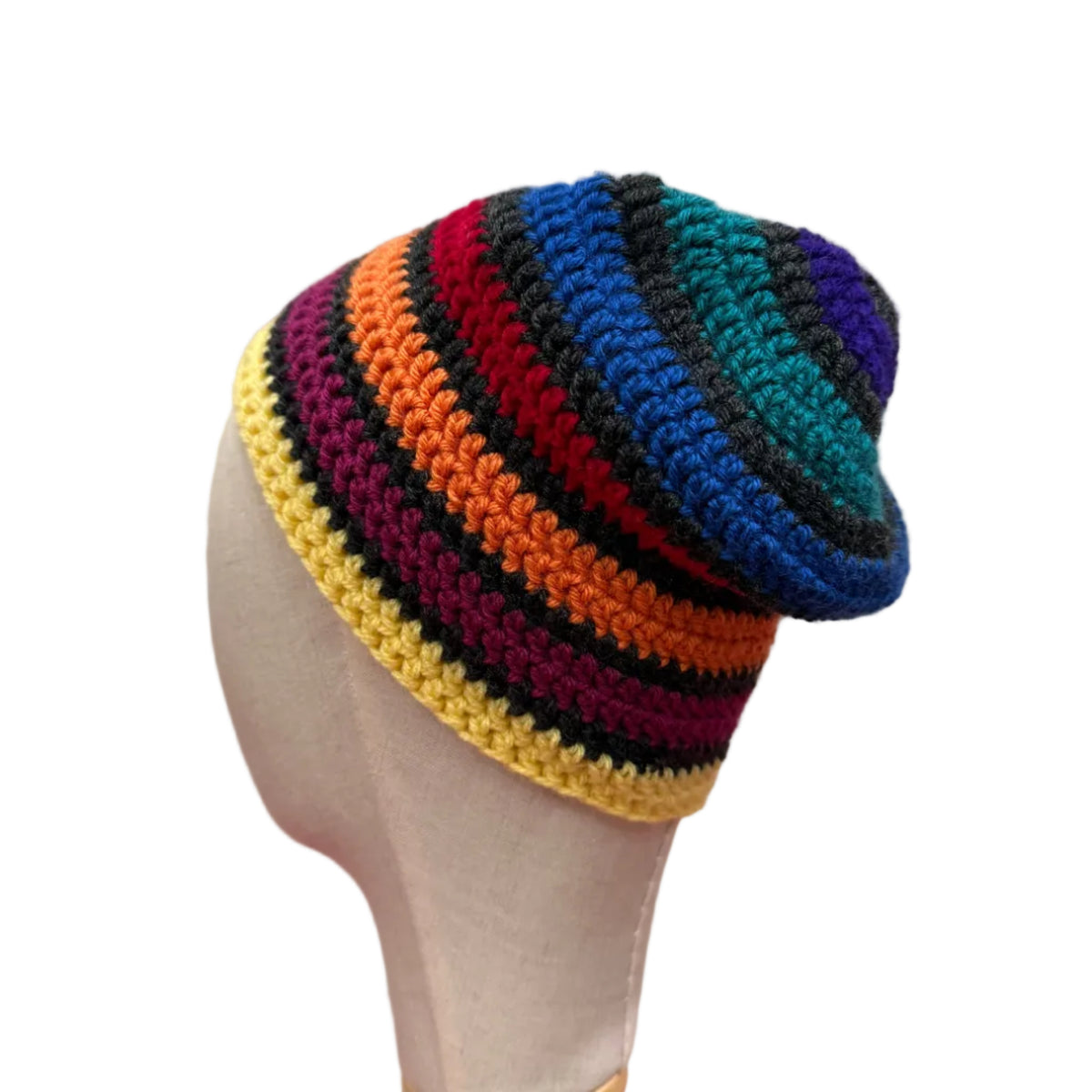 7 Colours Dark Grey Dividing Rows Striped Adult Beanie | Hey Bou