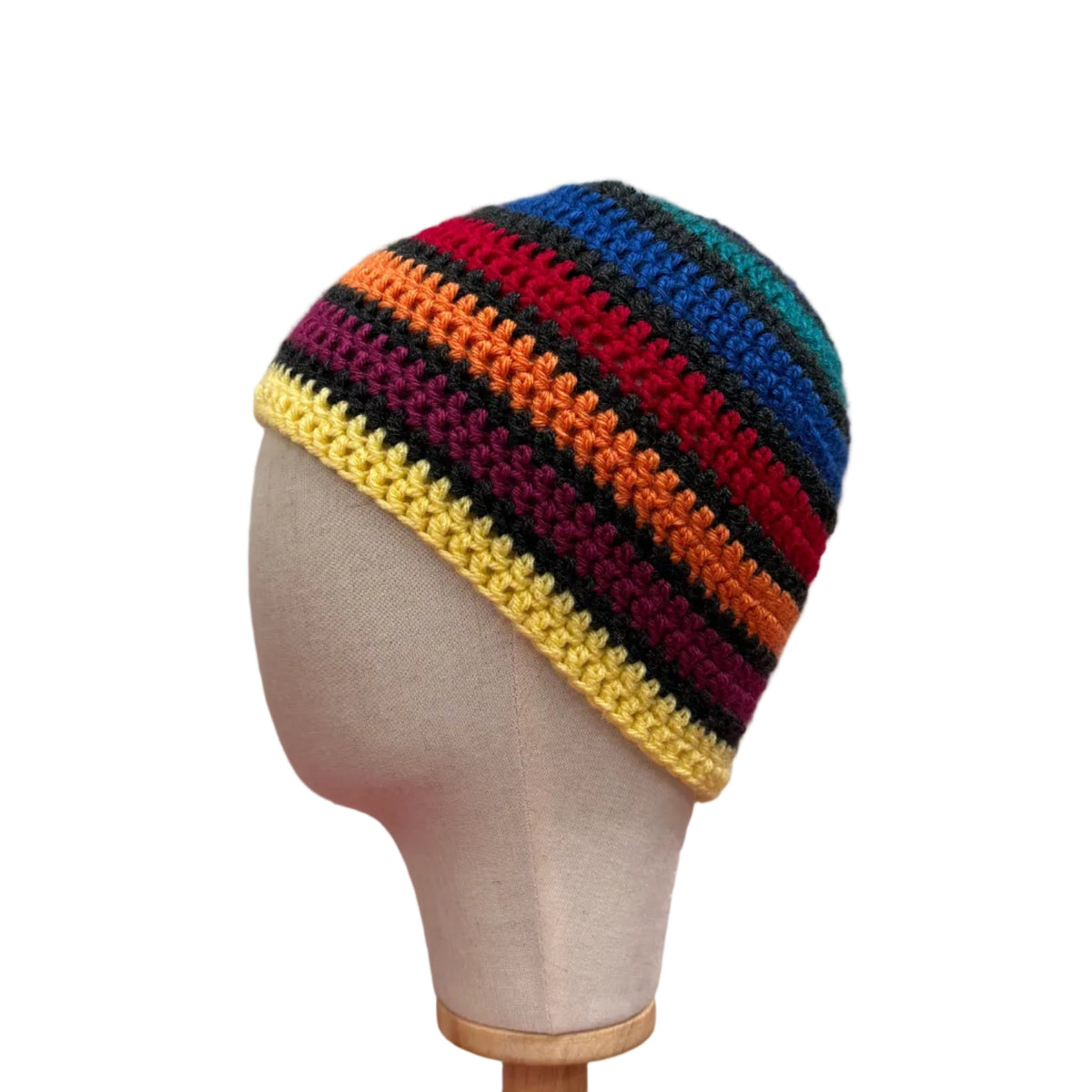 7 Colours Dark Grey Dividing Rows Striped Adult Beanie | Hey Bou