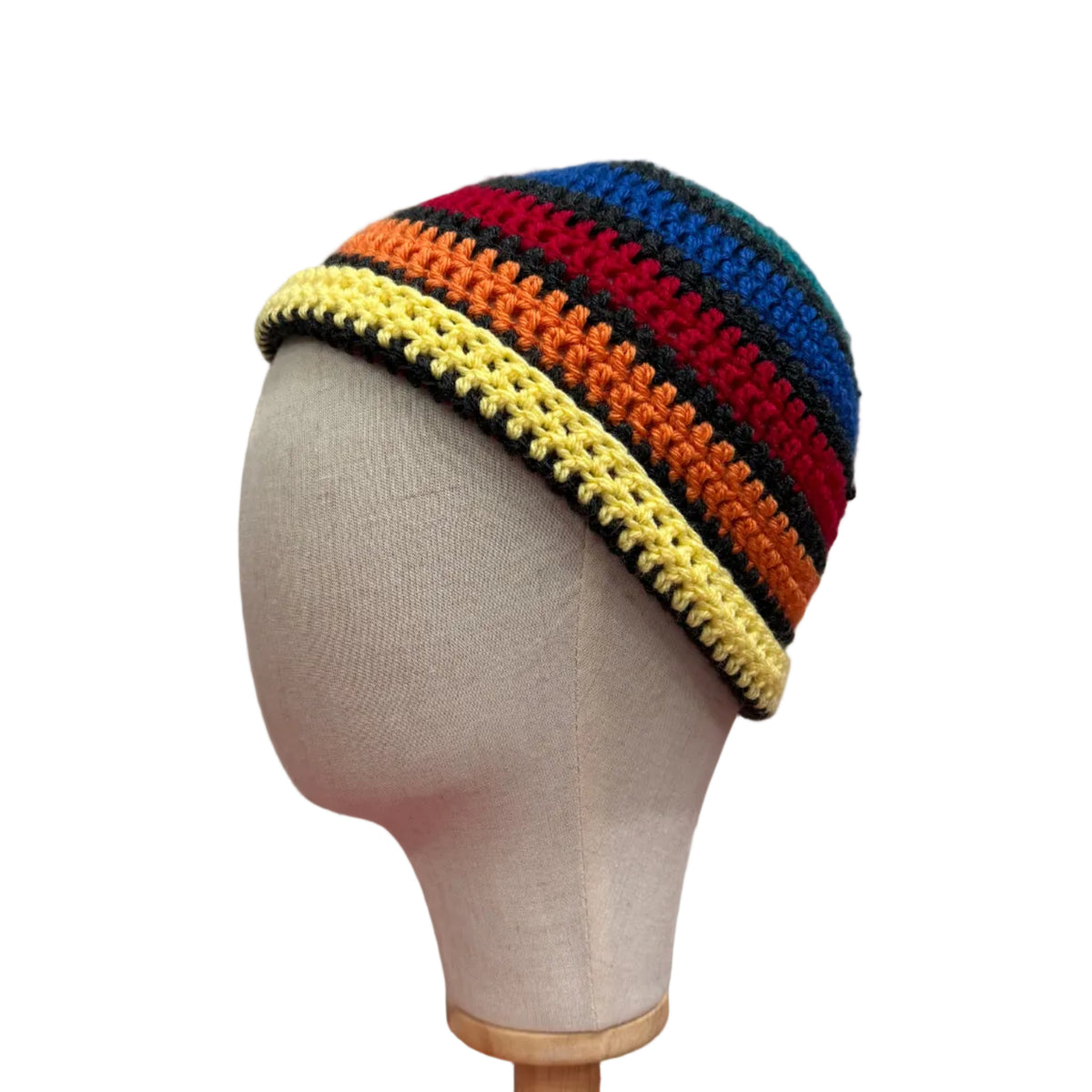 7 Colours Dark Grey Dividing Rows Striped Adult Beanie | Hey Bou
