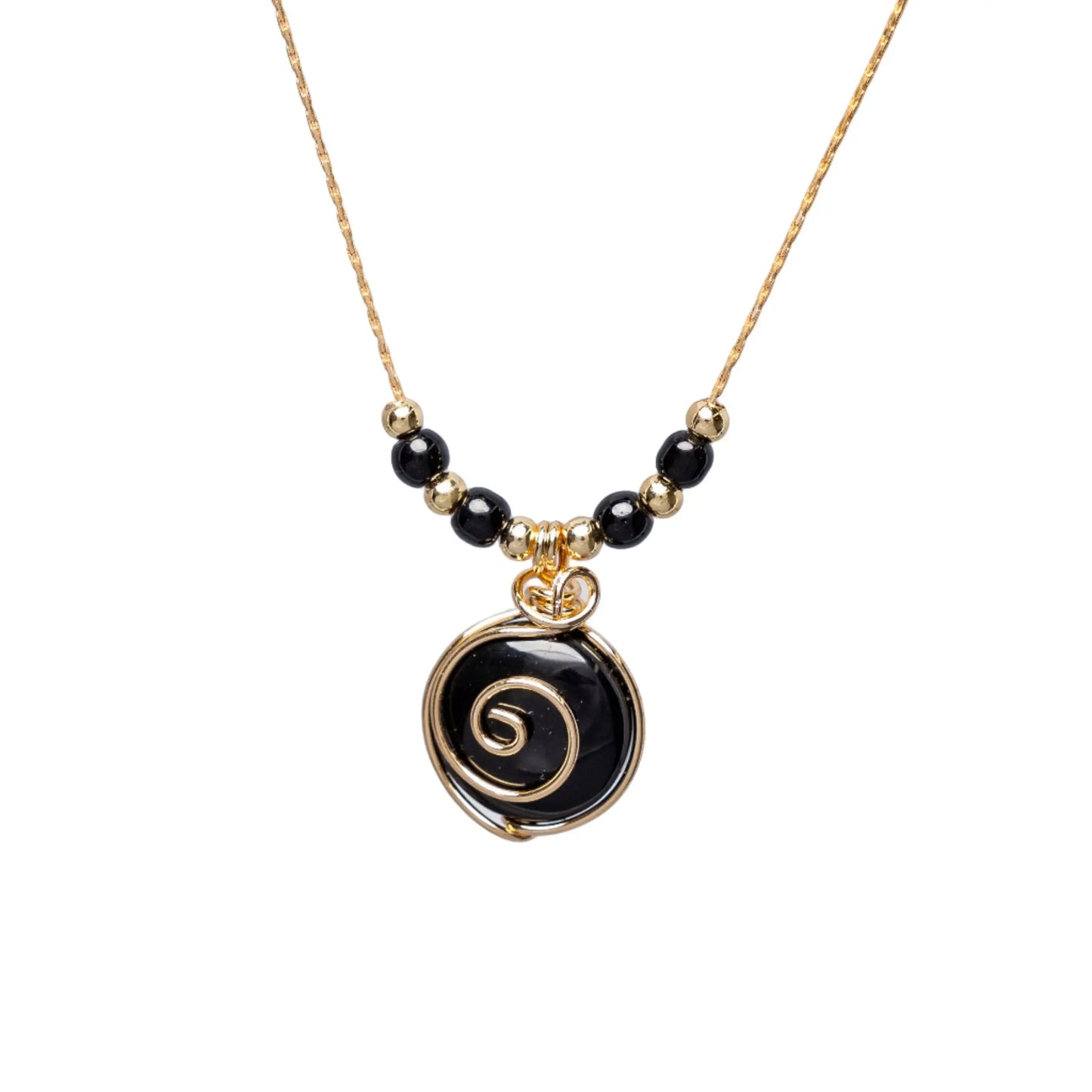 Gold Plated Natural Agate Swirl Classic with Small Beads Necklaces Hey Bou