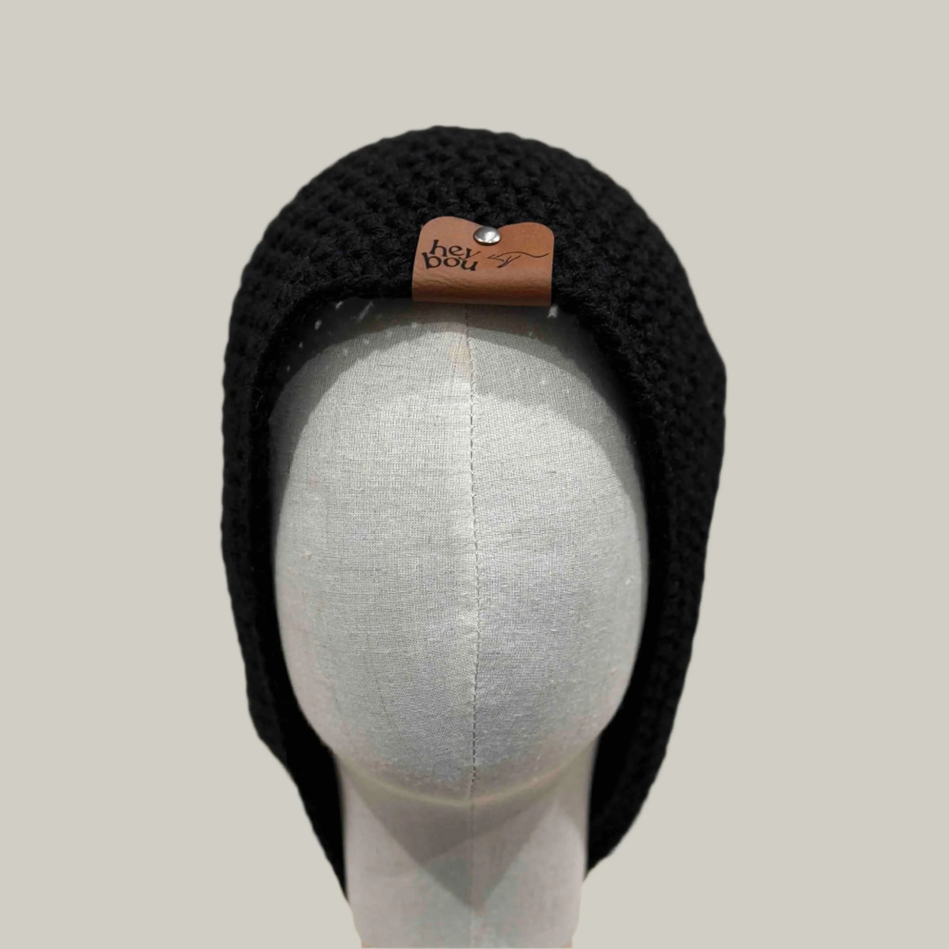 Black Double Crochet 2XL Adult Beanie 67-86cm H 26cm HeyBou - Made by Lisa