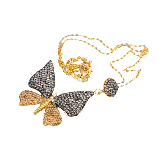 Black & Gold Zircon Crystal Butterfly Necklace Hey Bou