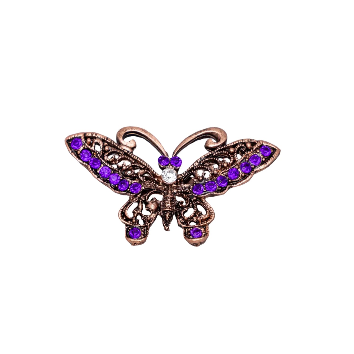 Gold Plated Purple Gem Butterfly Brooch