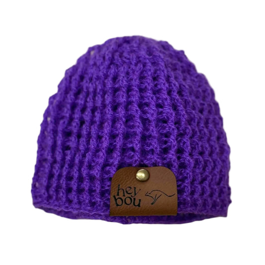 Bright Purple Treble Crochet Ribbed Baby Beanie 33-48cm H 14cm HeyBou - Made by Lisa