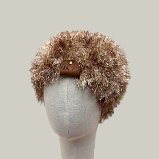 Brown Fluffy Knitted Adult Beanie 52-70cm H 21cm HeyBou - Made by Lisa