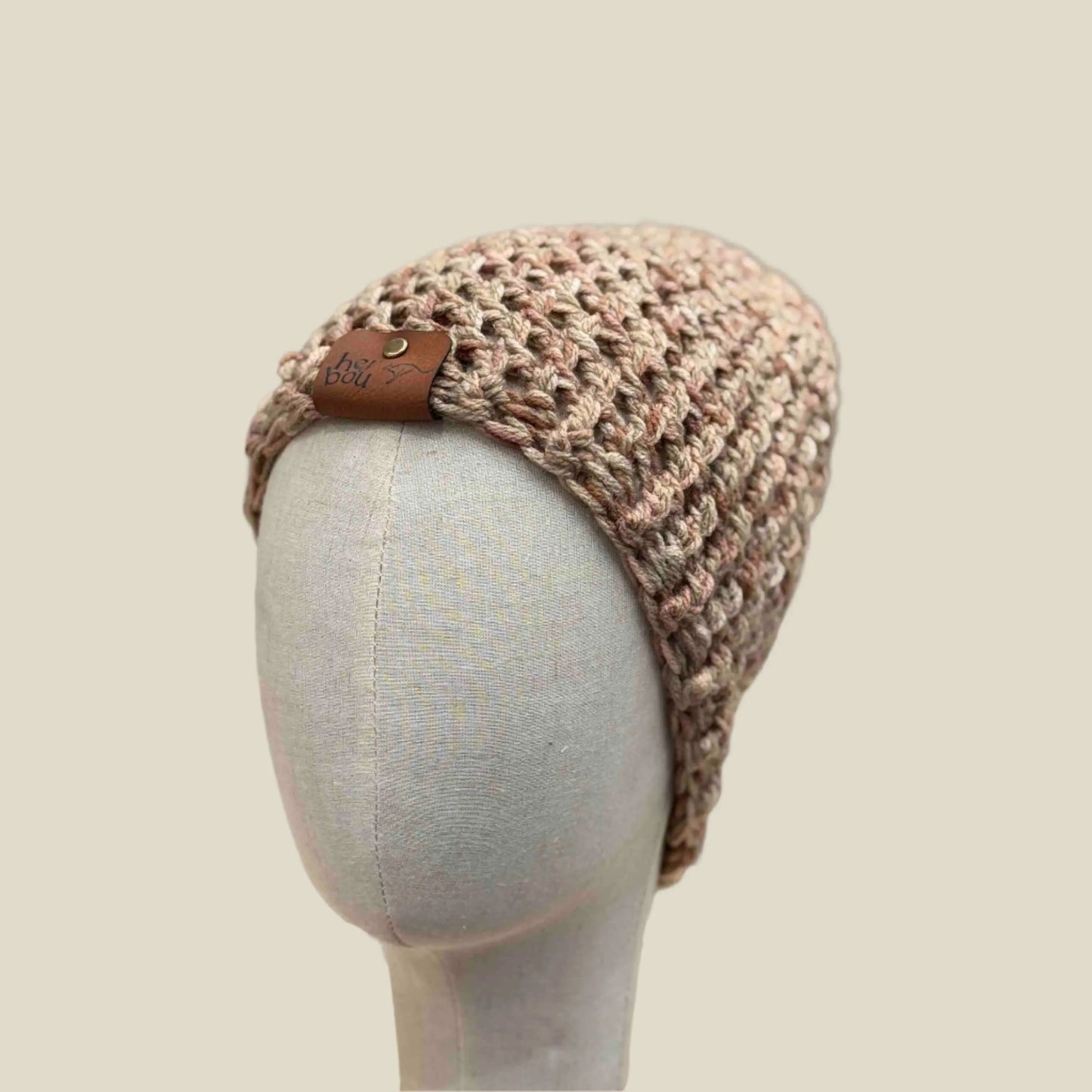 Bulky Multi Brown Double Crochet 2cm Rib Child Slouchy Beanie 43-57cm H 27cm