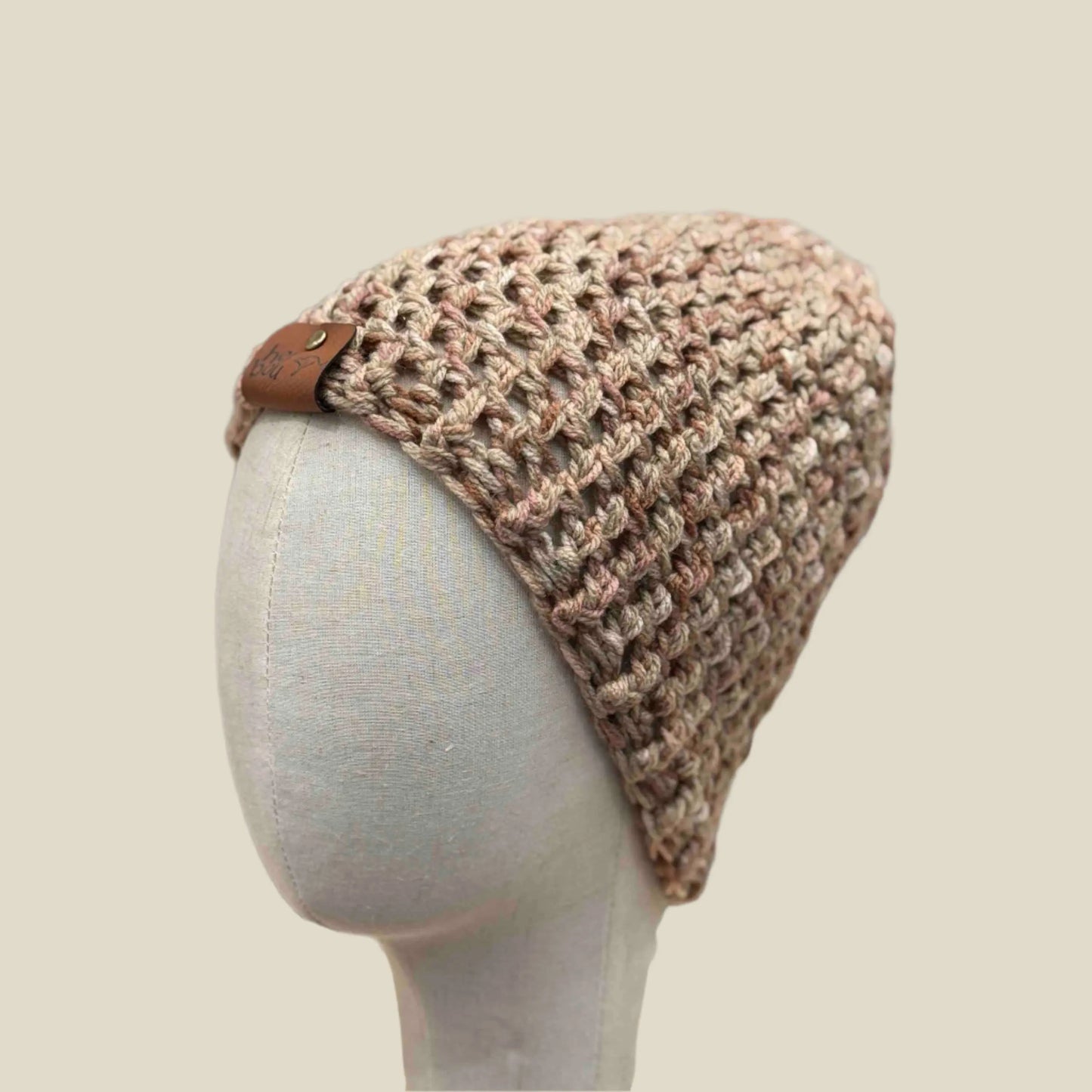 Bulky Multi Brown Double Crochet 2cm Rib Child Slouchy Beanie 43-57cm H 27cm
